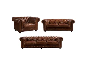 Figure It Out Brown Chesterfield Genuine Leather 4 Piece set