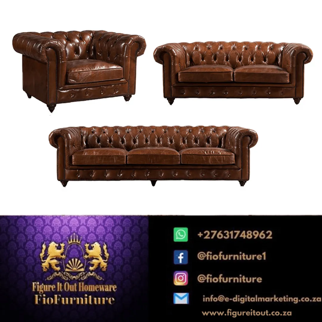 Figure It Out Brown Chesterfield Genuine Leather 4 Piece set