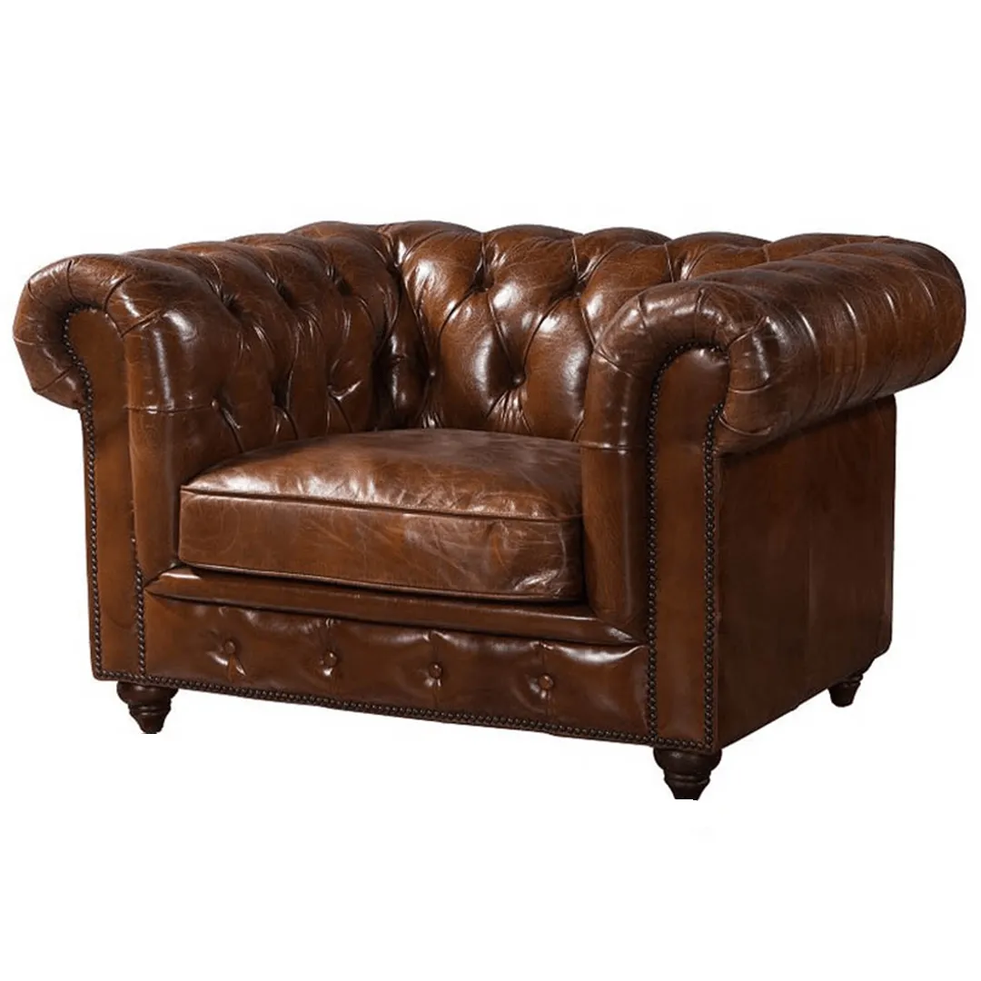 Figure It Out Brown Chesterfield Genuine Leather 4 Piece set