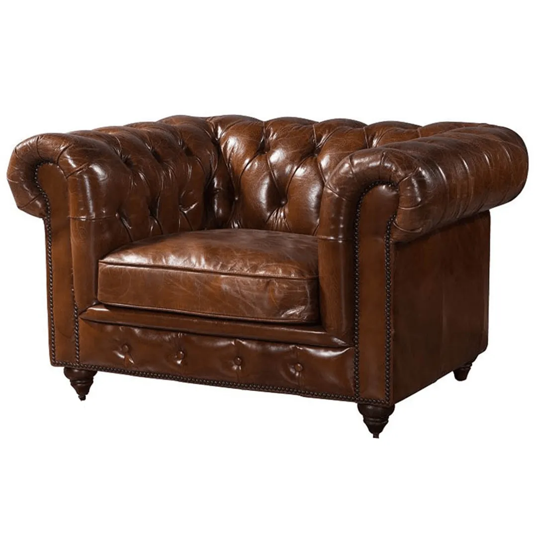 Figure It Out Brown Chesterfield Genuine Leather 4 Piece set