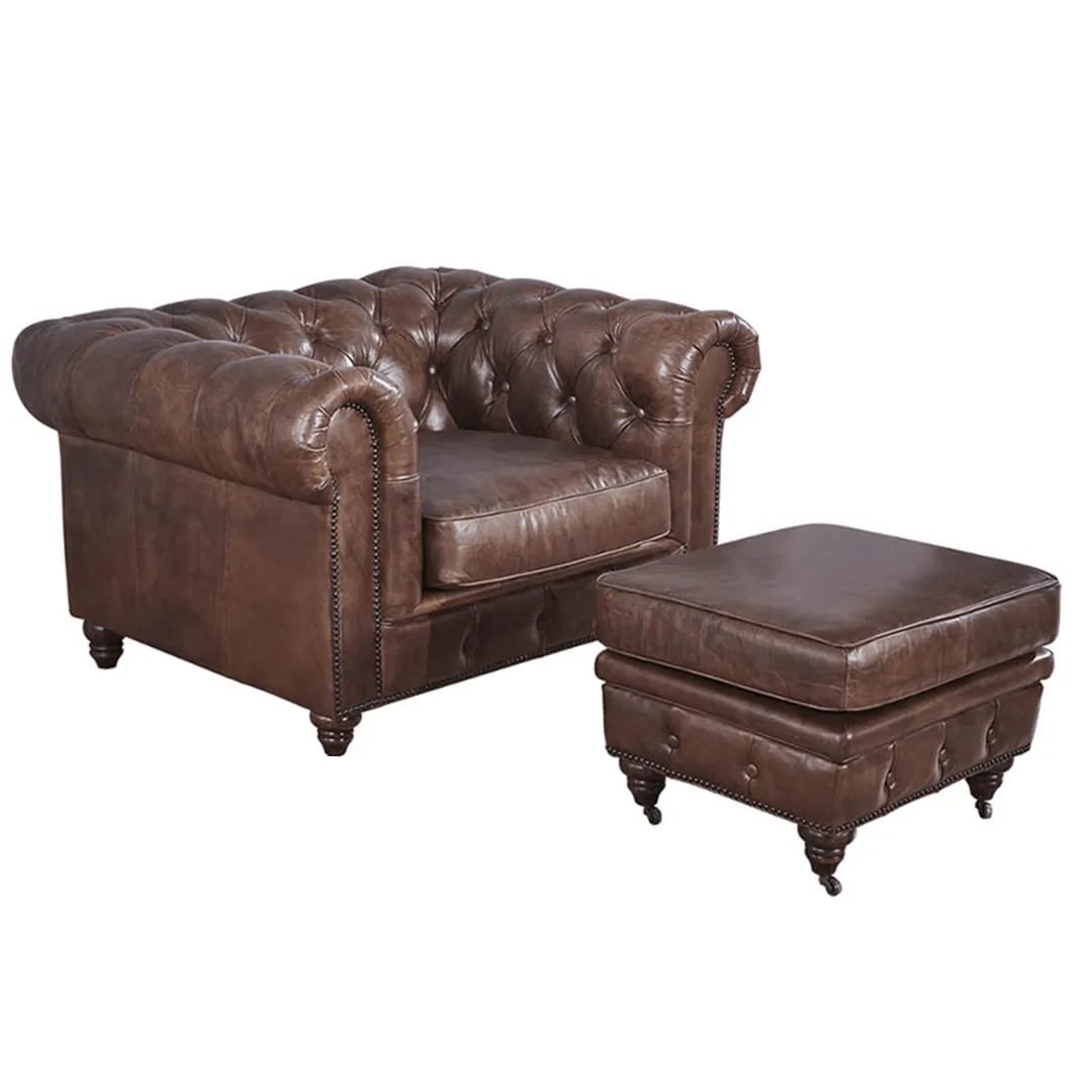 Figure It Out Brown Chesterfield Genuine Leather 4 Piece set