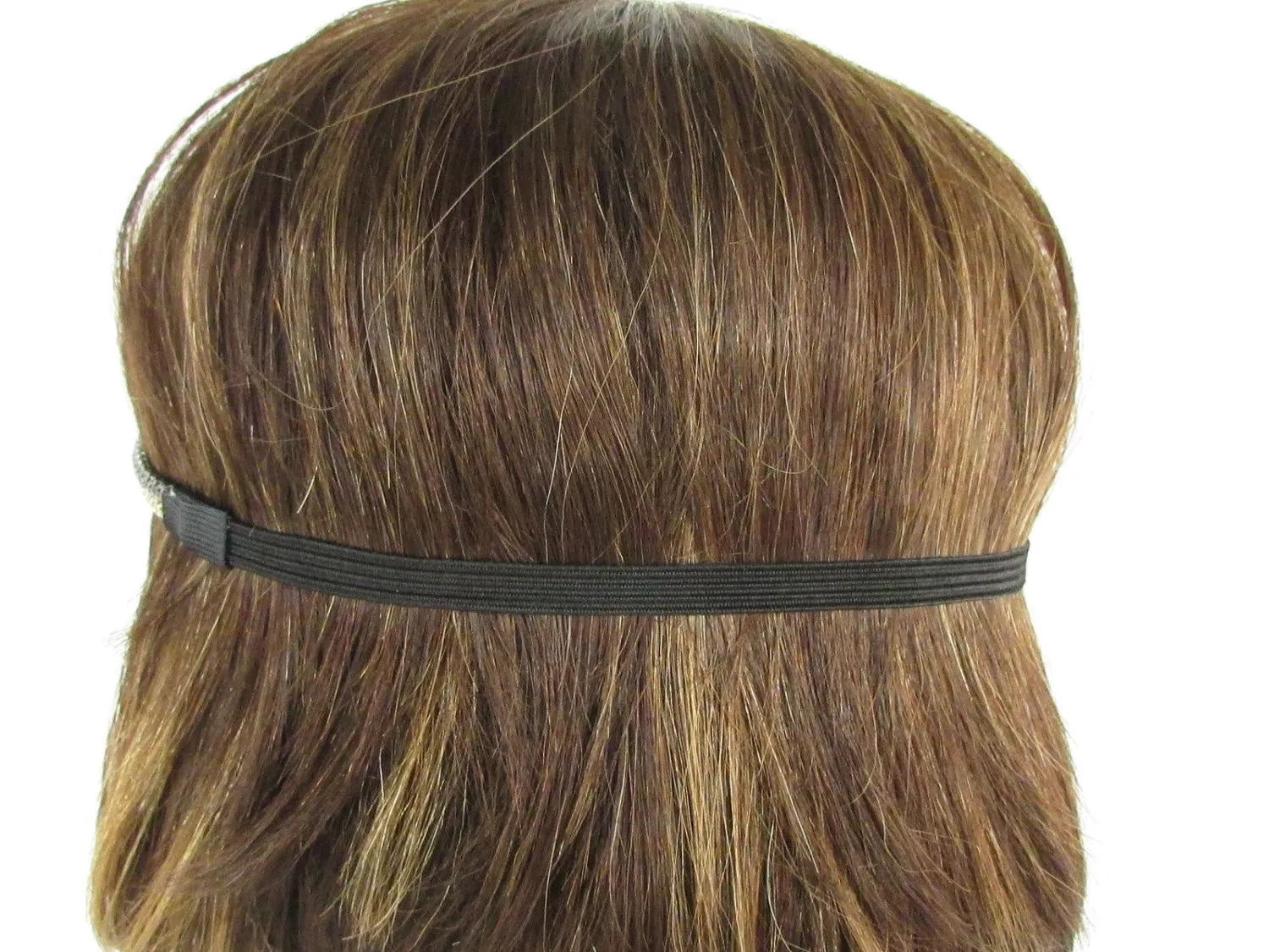 Gold Gunmetal Mesh Metal Head Band Chain Elastic Black Band