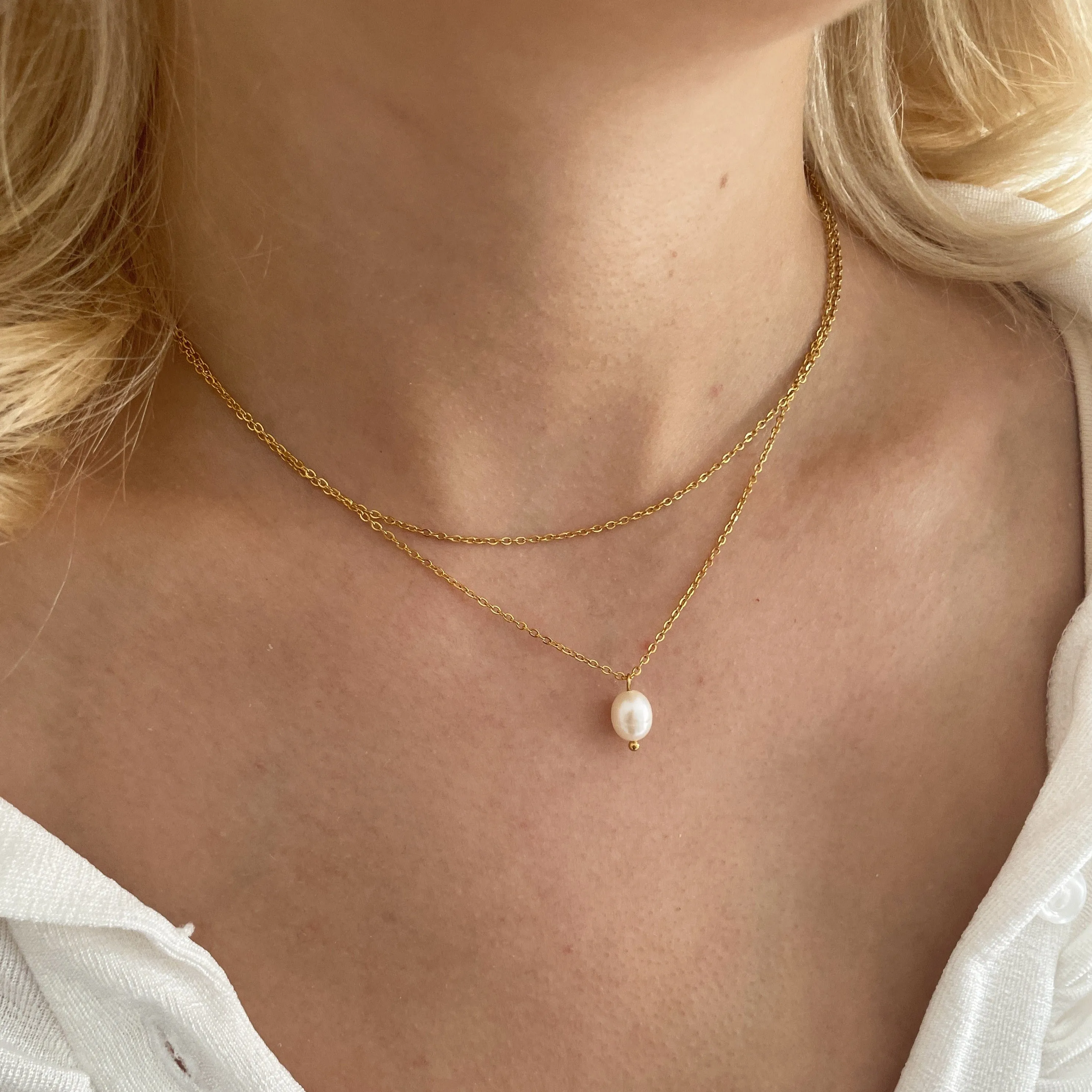 Gold Layered Pearl Necklace