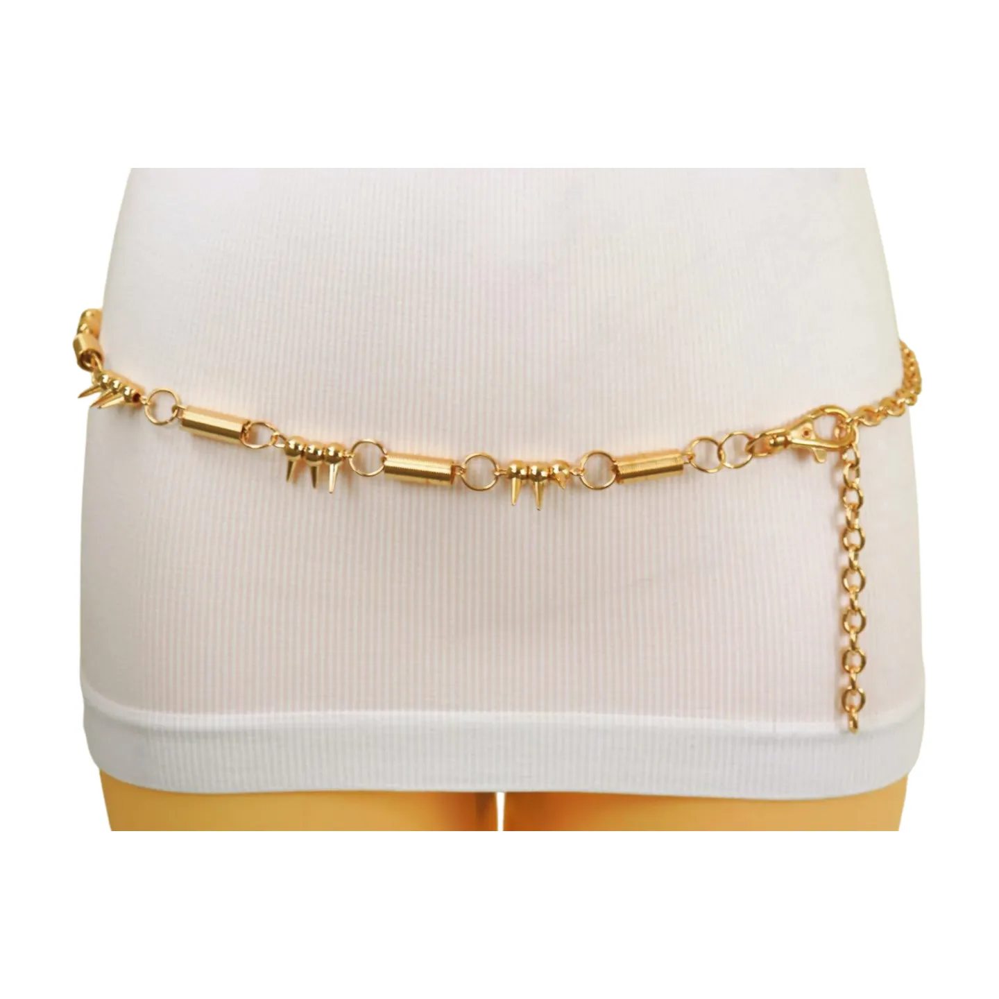 Gold Metal Chain Fashion Belt Spike Horn Charms Fit Size M L XL