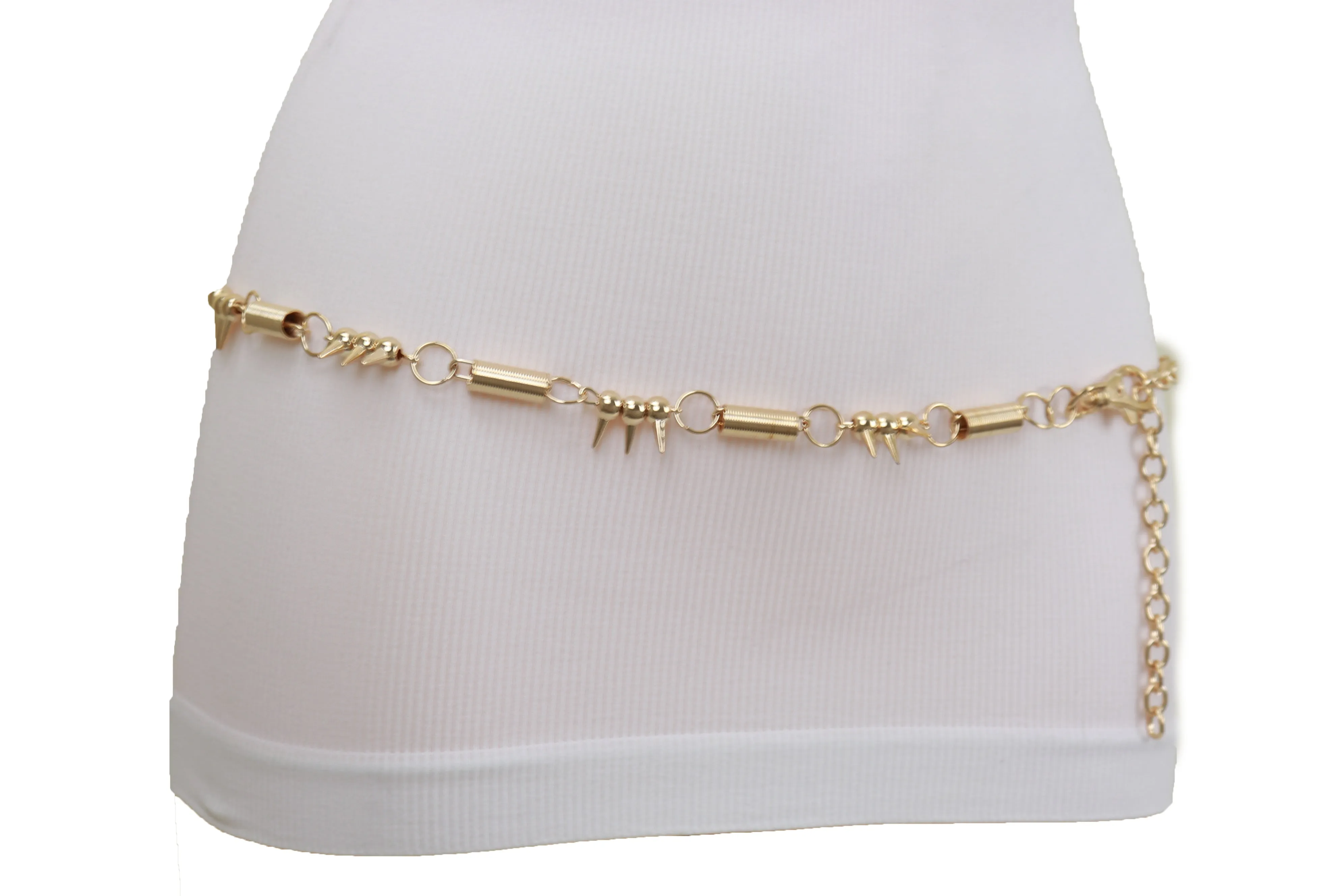 Gold Metal Chain Fashion Belt Spike Horn Charms Fit Size M L XL