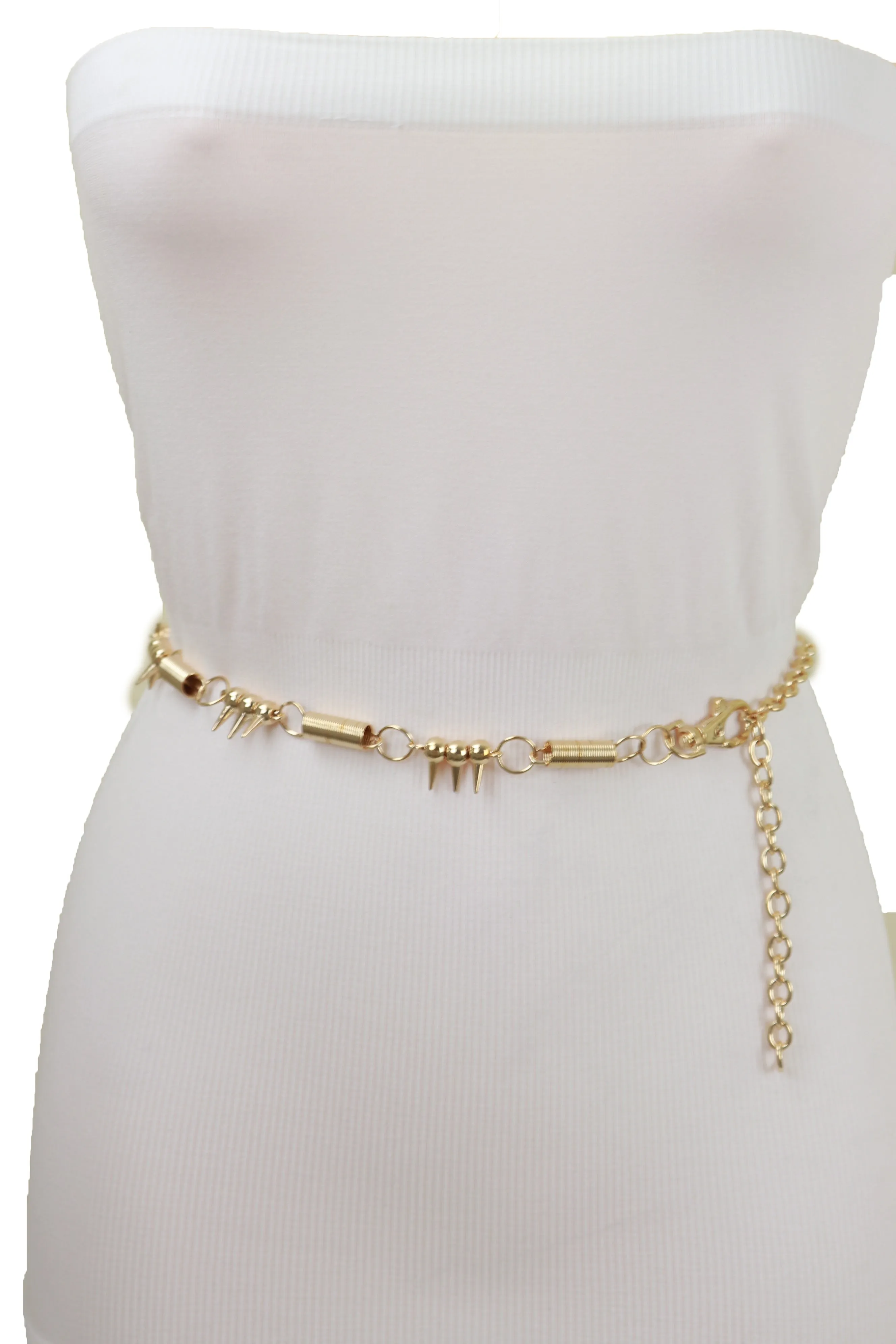 Gold Metal Chain Fashion Belt Spike Horn Charms Fit Size M L XL