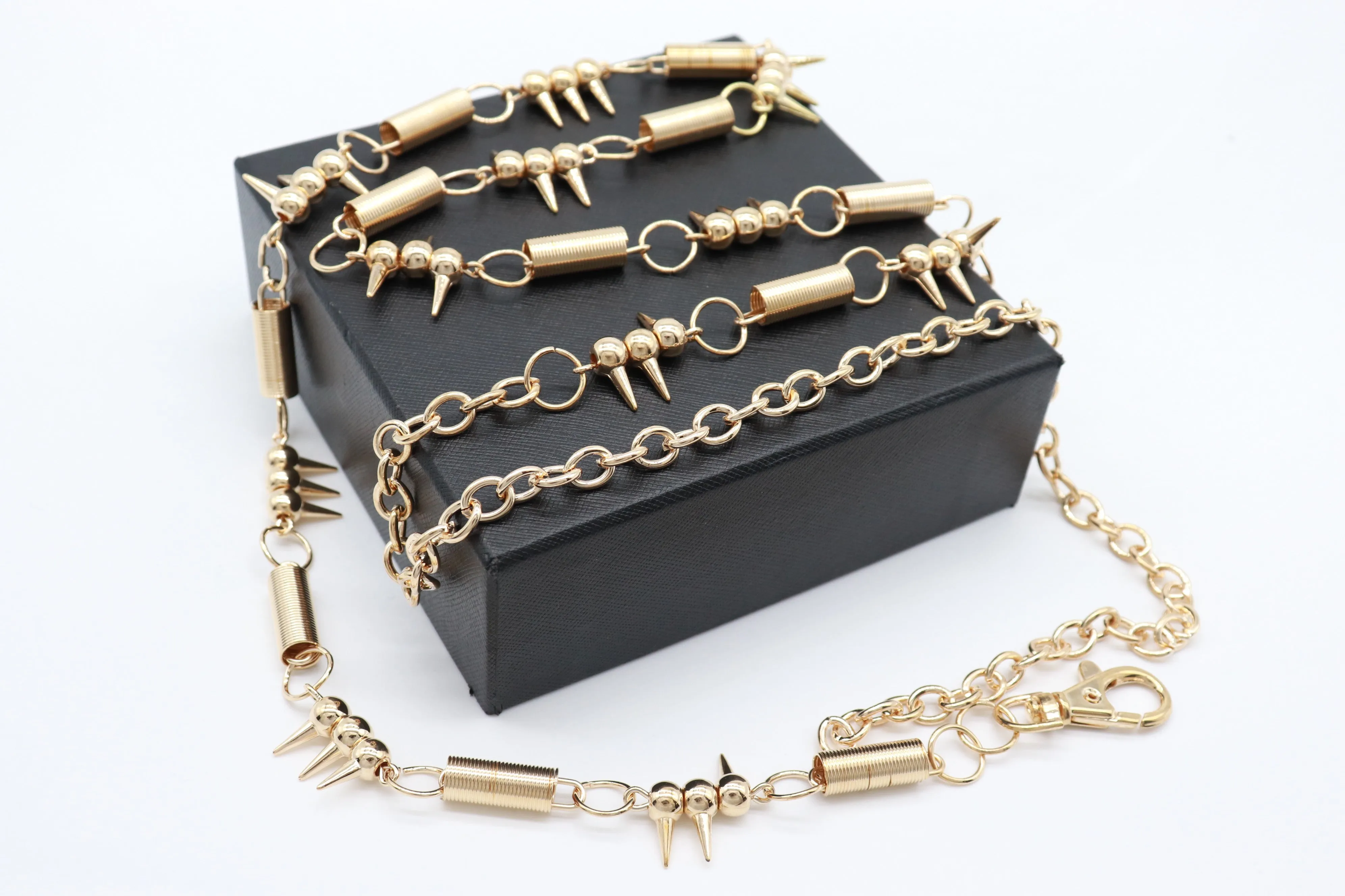 Gold Metal Chain Fashion Belt Spike Horn Charms Fit Size M L XL