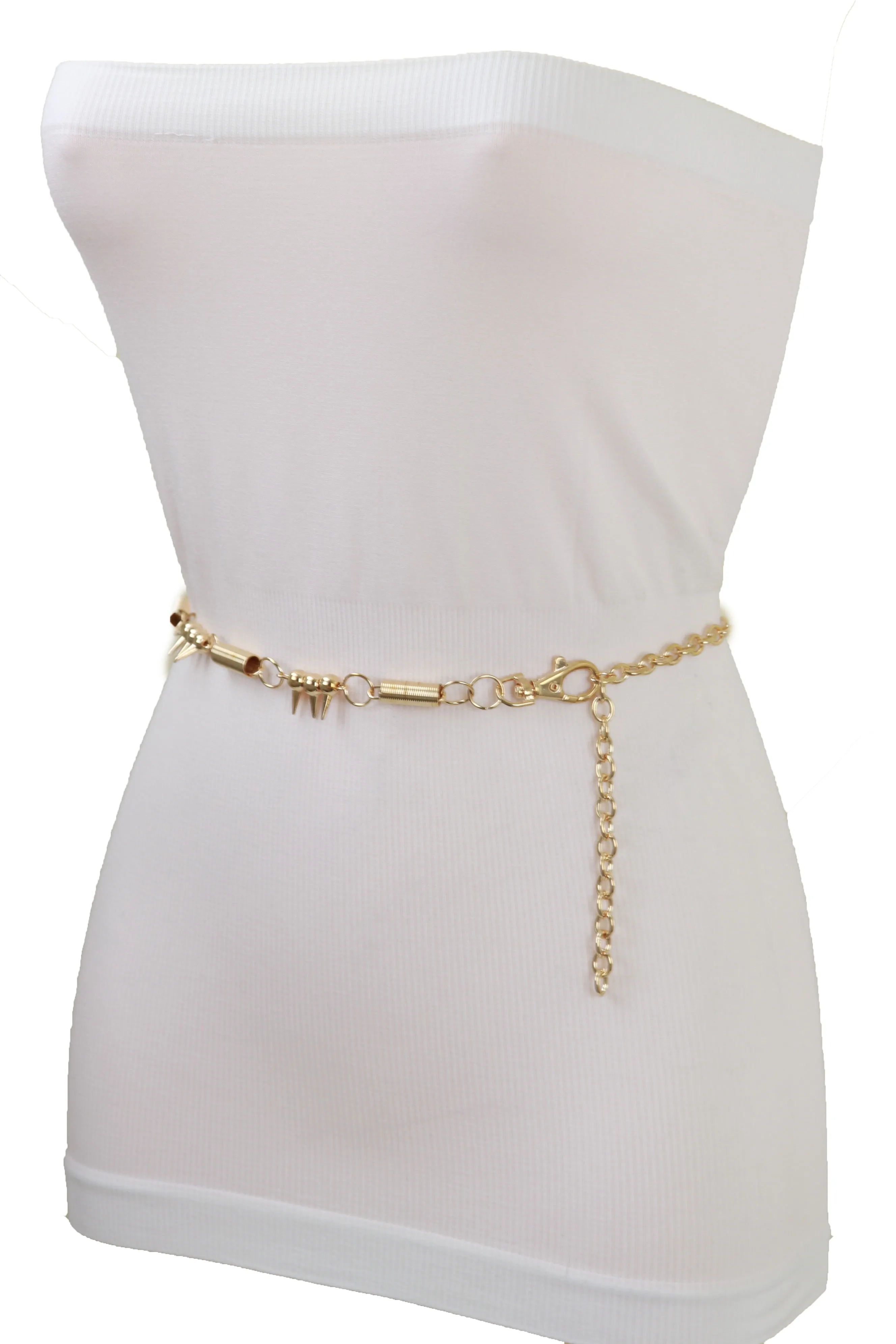 Gold Metal Chain Fashion Belt Spike Horn Charms Fit Size M L XL