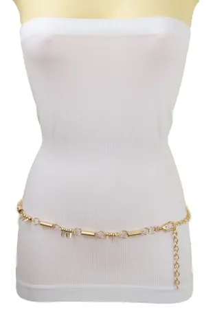 Gold Metal Chain Fashion Belt Spike Horn Charms Fit Size M L XL