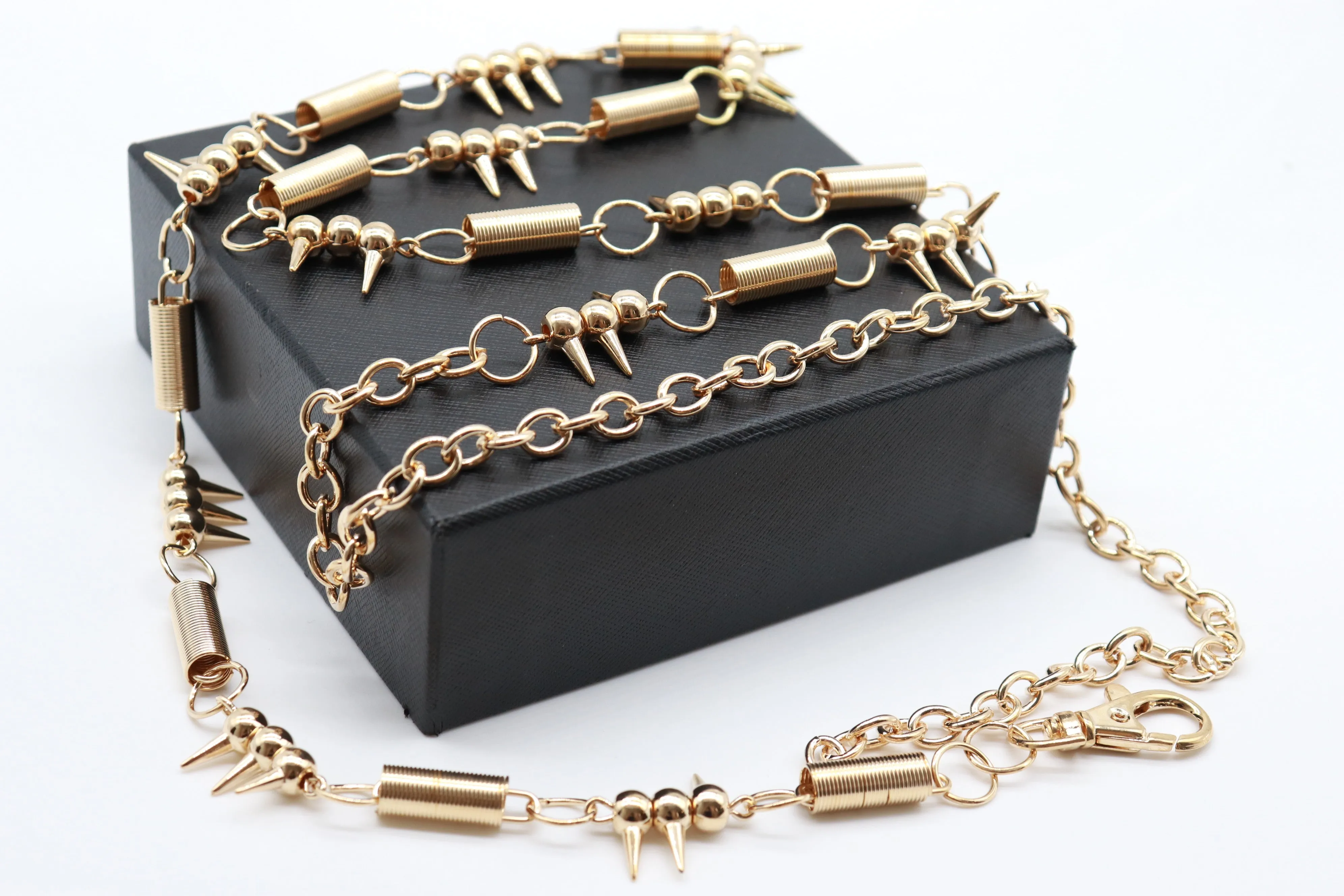 Gold Metal Chain Fashion Belt Spike Horn Charms Fit Size M L XL