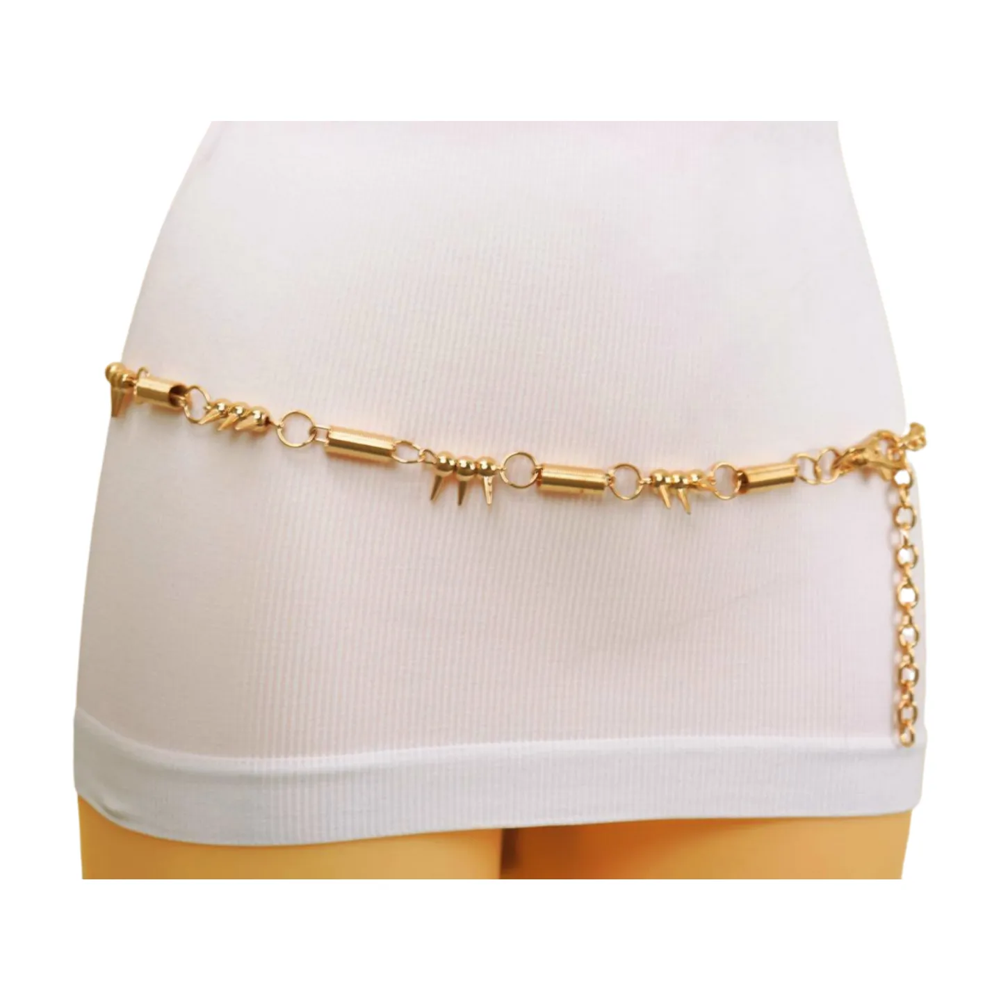 Gold Metal Chain Fashion Belt Spike Horn Charms Fit Size M L XL