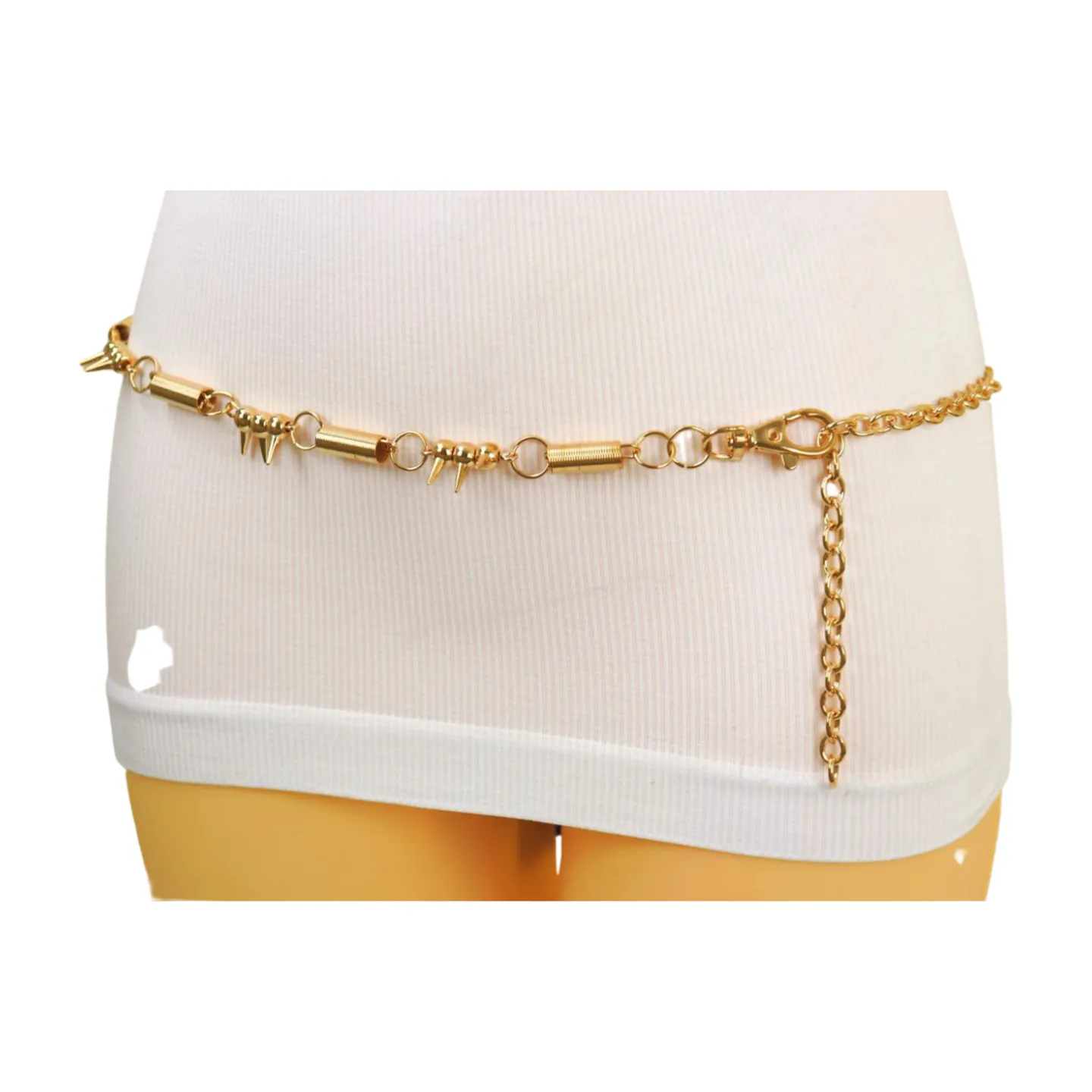 Gold Metal Chain Fashion Belt Spike Horn Charms Fit Size M L XL