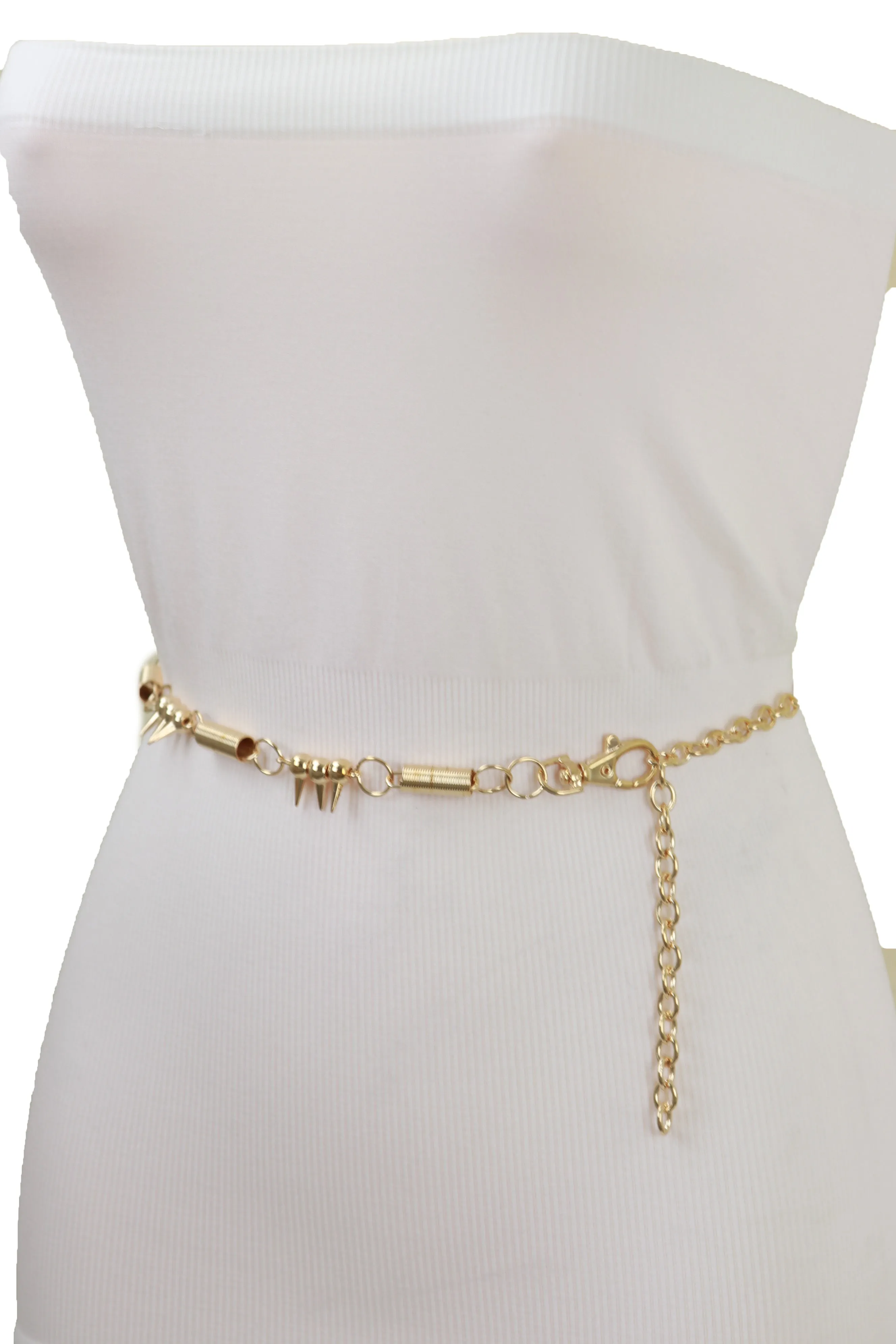 Gold Metal Chain Fashion Belt Spike Horn Charms Fit Size M L XL