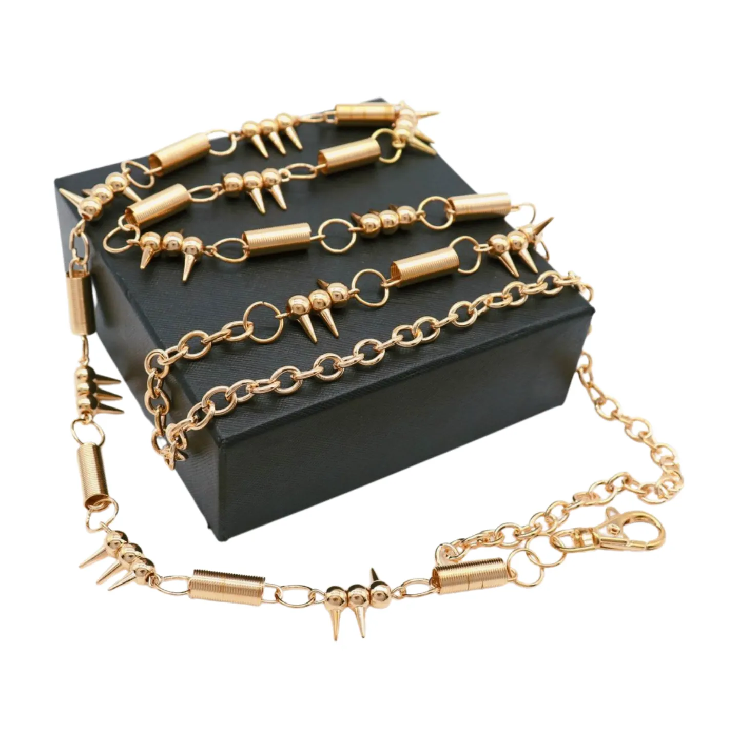 Gold Metal Chain Fashion Belt Spike Horn Charms Fit Size M L XL