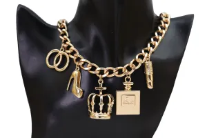 Gold Metal Fashionista Diva Charm Necklace