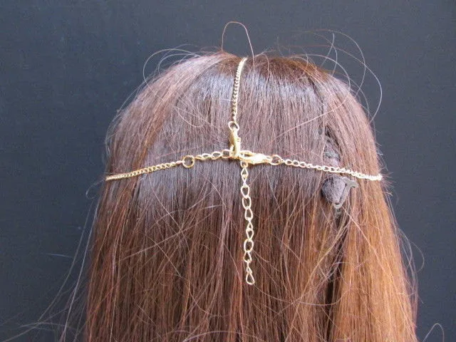 Gold Metal Head Chain Multi Fringes Clear Brown Beads Hair Piece Women Wedding Party Beach