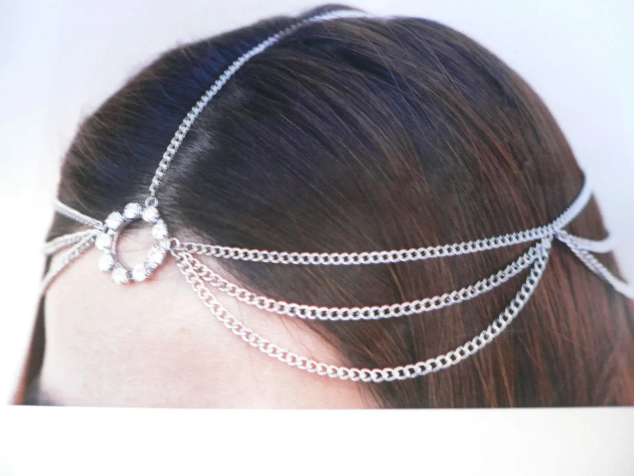 Gold Silver Metal Head Chain Circlet Clear Rhinestone Women Wedding Body Jewelry