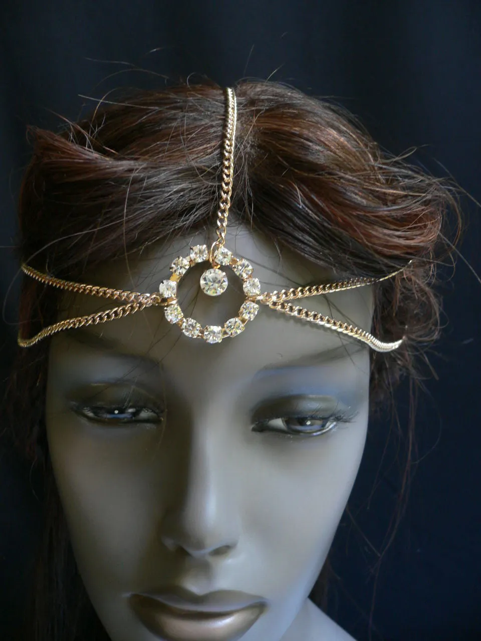 Gold Silver Metal Head Chain Circlet Clear Rhinestone Women Wedding Body Jewelry