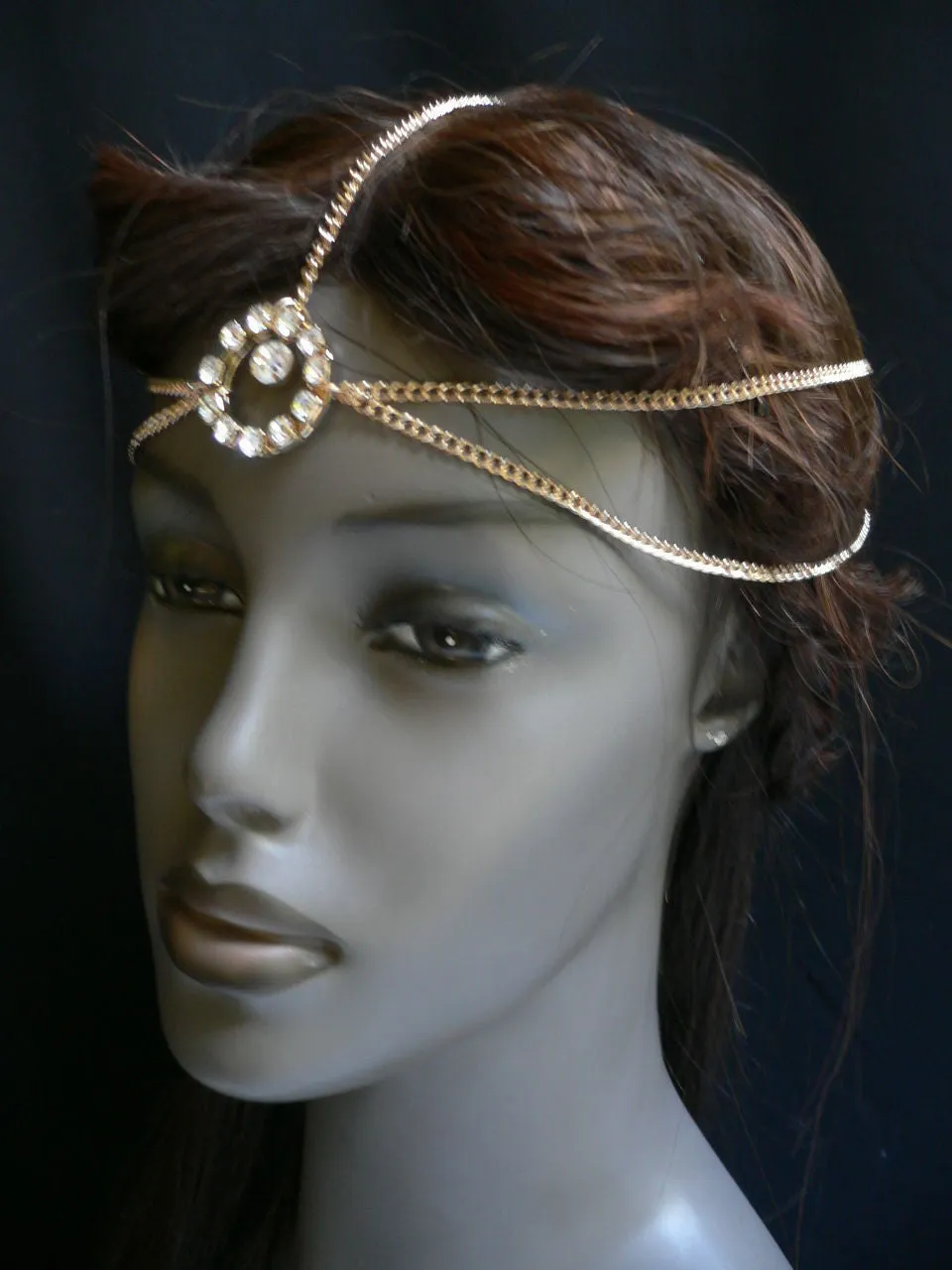 Gold Silver Metal Head Chain Circlet Clear Rhinestone Women Wedding Body Jewelry