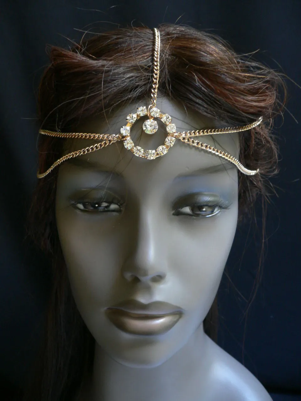 Gold Silver Metal Head Chain Circlet Clear Rhinestone Women Wedding Body Jewelry