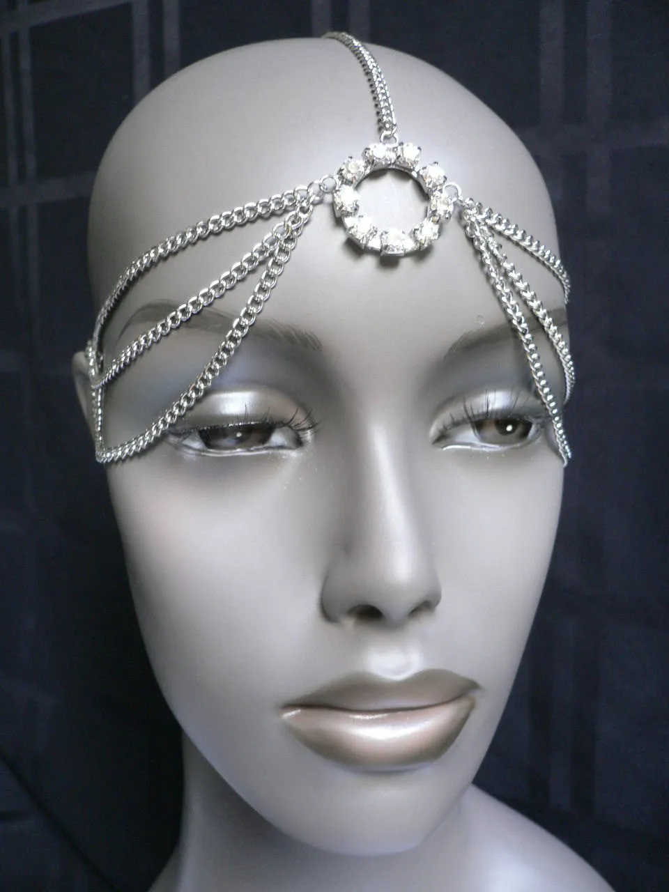 Gold Silver Metal Head Chain Circlet Clear Rhinestone Women Wedding Body Jewelry