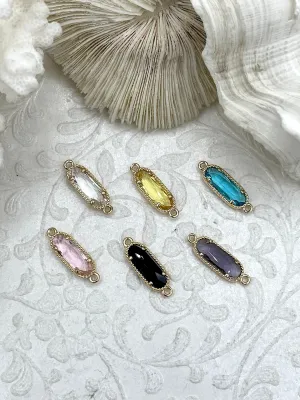 Gold Trimmed Colorful Oval Crystals, Gold trimmed Crystal Connectors, Gold Trimmed Charms. Colorful Crystal Charms 6 Colors, Fast Ship