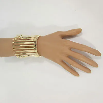 Gold Wide Metal Cuff Bracelet Unique Cut Shape 3" Long