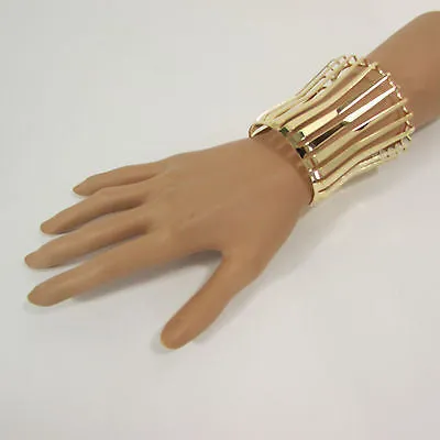 Gold Wide Metal Cuff Bracelet Unique Cut Shape 3" Long