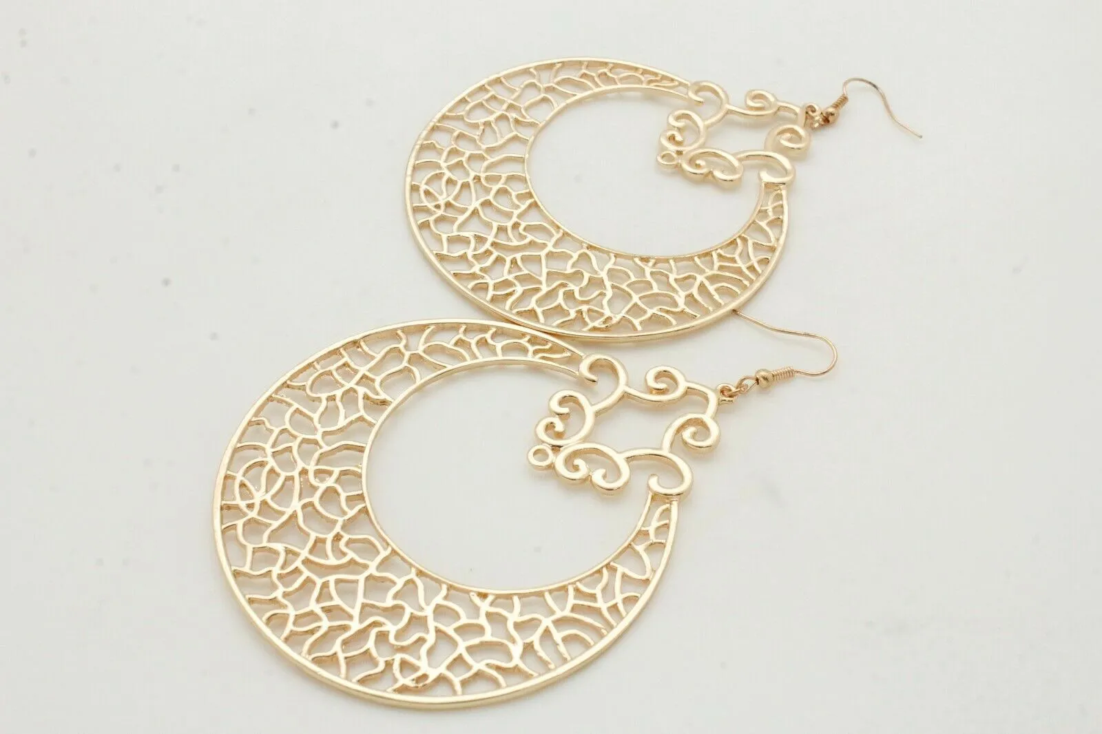 Gold Women Big Round Metal Bling Ethnic Style Fashion Earrings Set