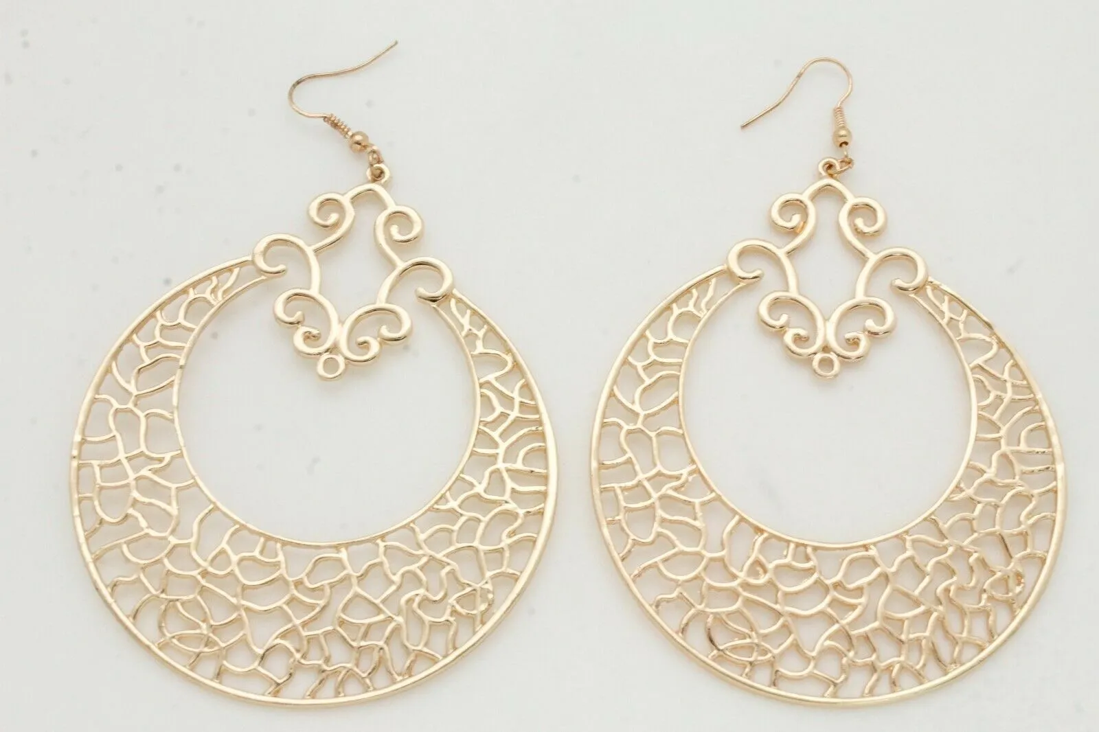 Gold Women Big Round Metal Bling Ethnic Style Fashion Earrings Set