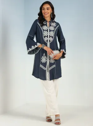 Grey kurti with Dori work and Bell Sleeves