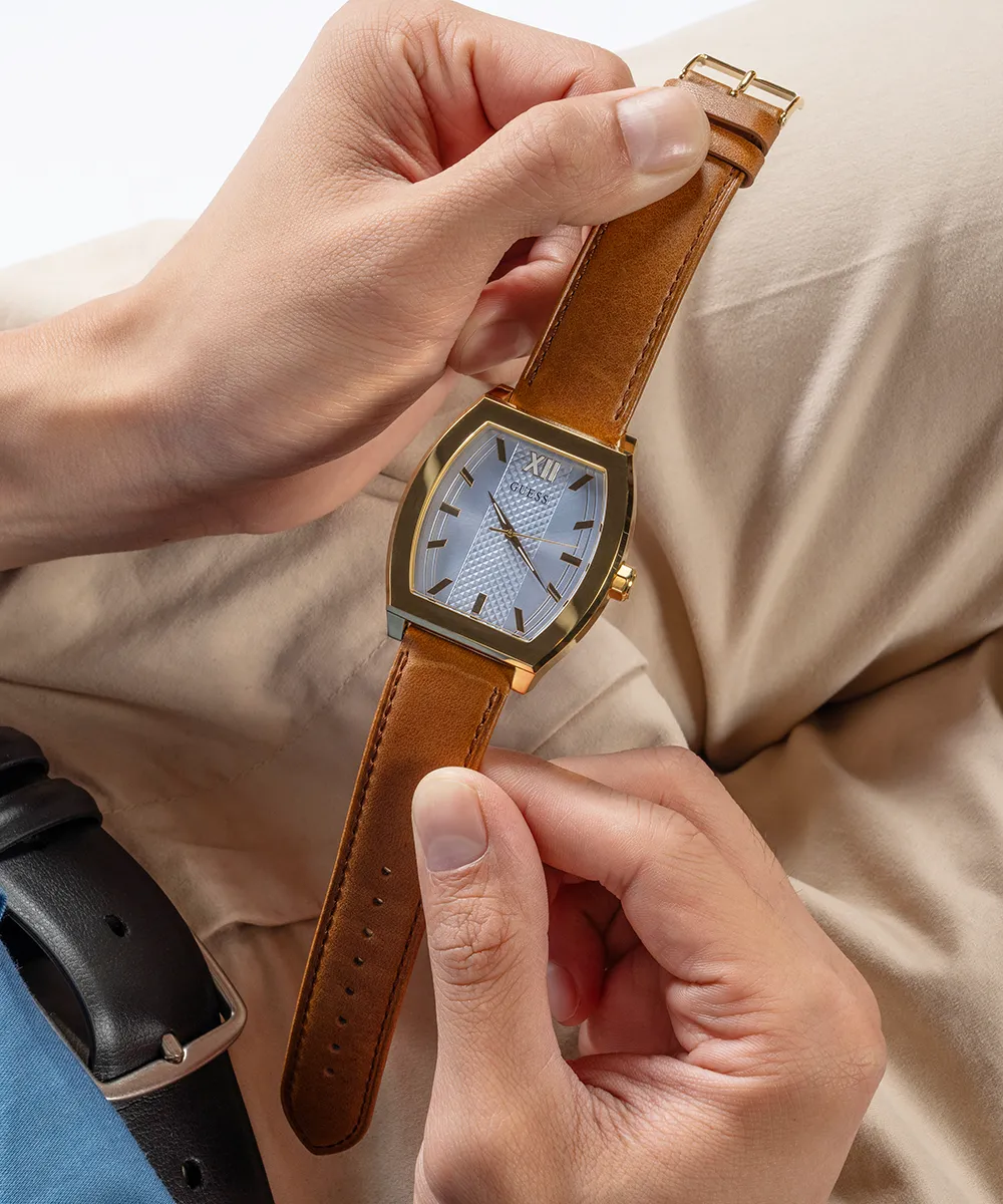 GUESS Mens Brown Gold Tone Analog Watch