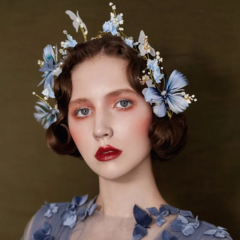 Handmade Gorgeous Blue Feather Wedding Headband