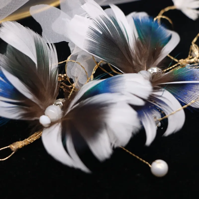 Handmade Gorgeous Blue Feather Wedding Headband