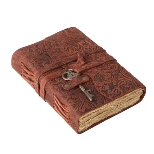 Hocus Pocus Halloween Handcrafted Embossed Leather Journal with Vintage Key – 7x5 Inch Deckle Edge Paper Notebook