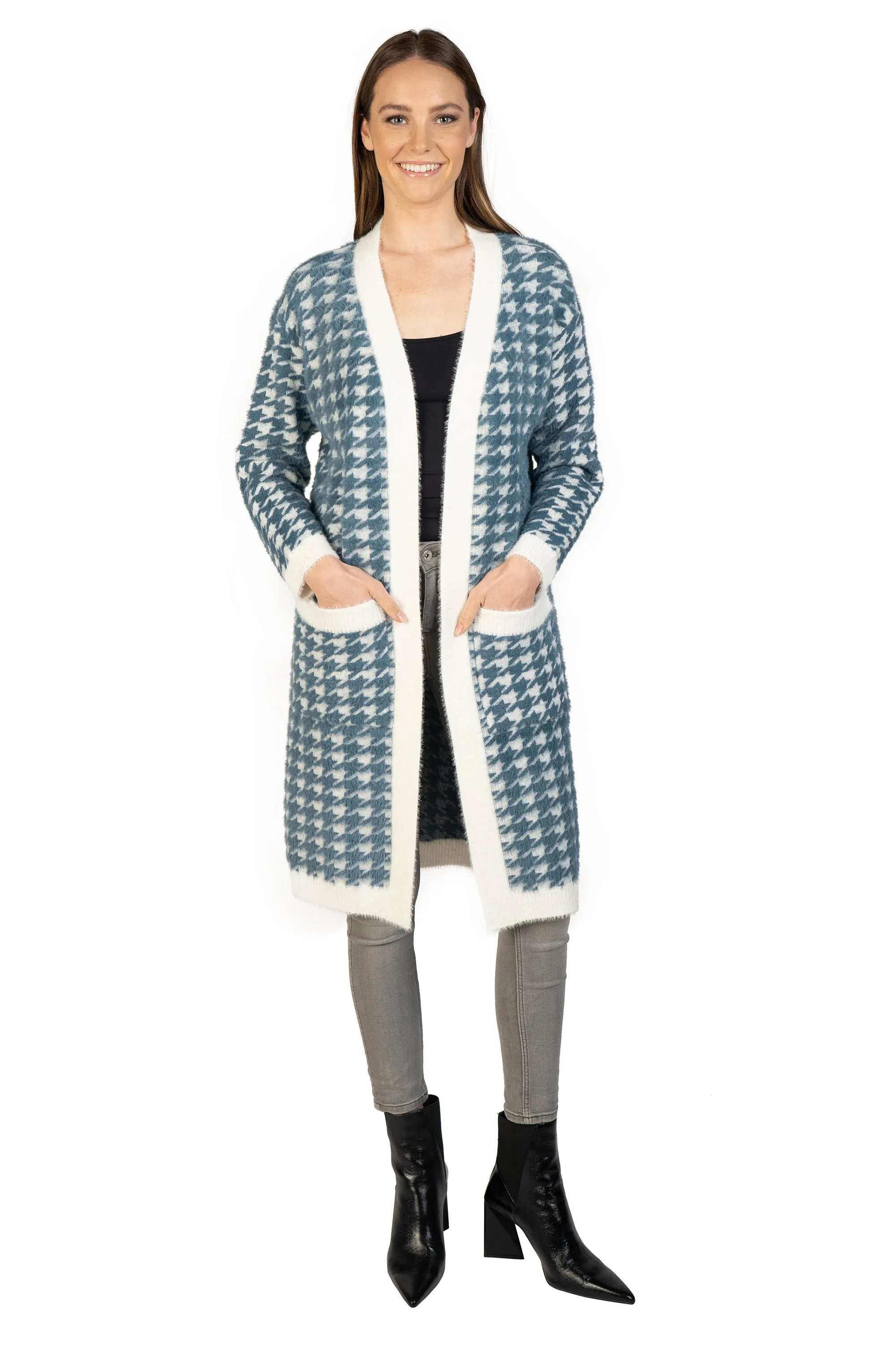 Houndstooth Patch Pocket Cardigan