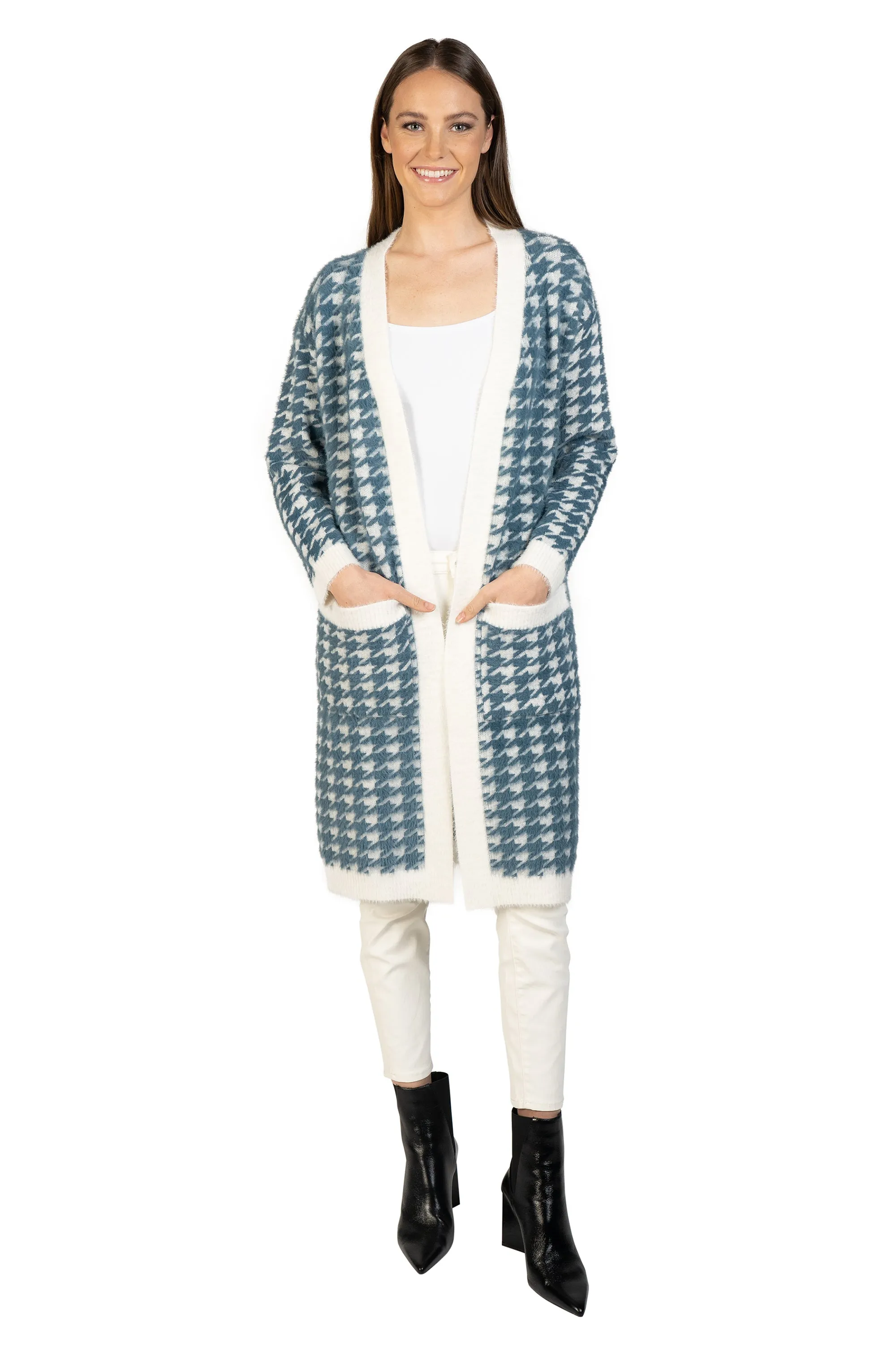 Houndstooth Patch Pocket Cardigan