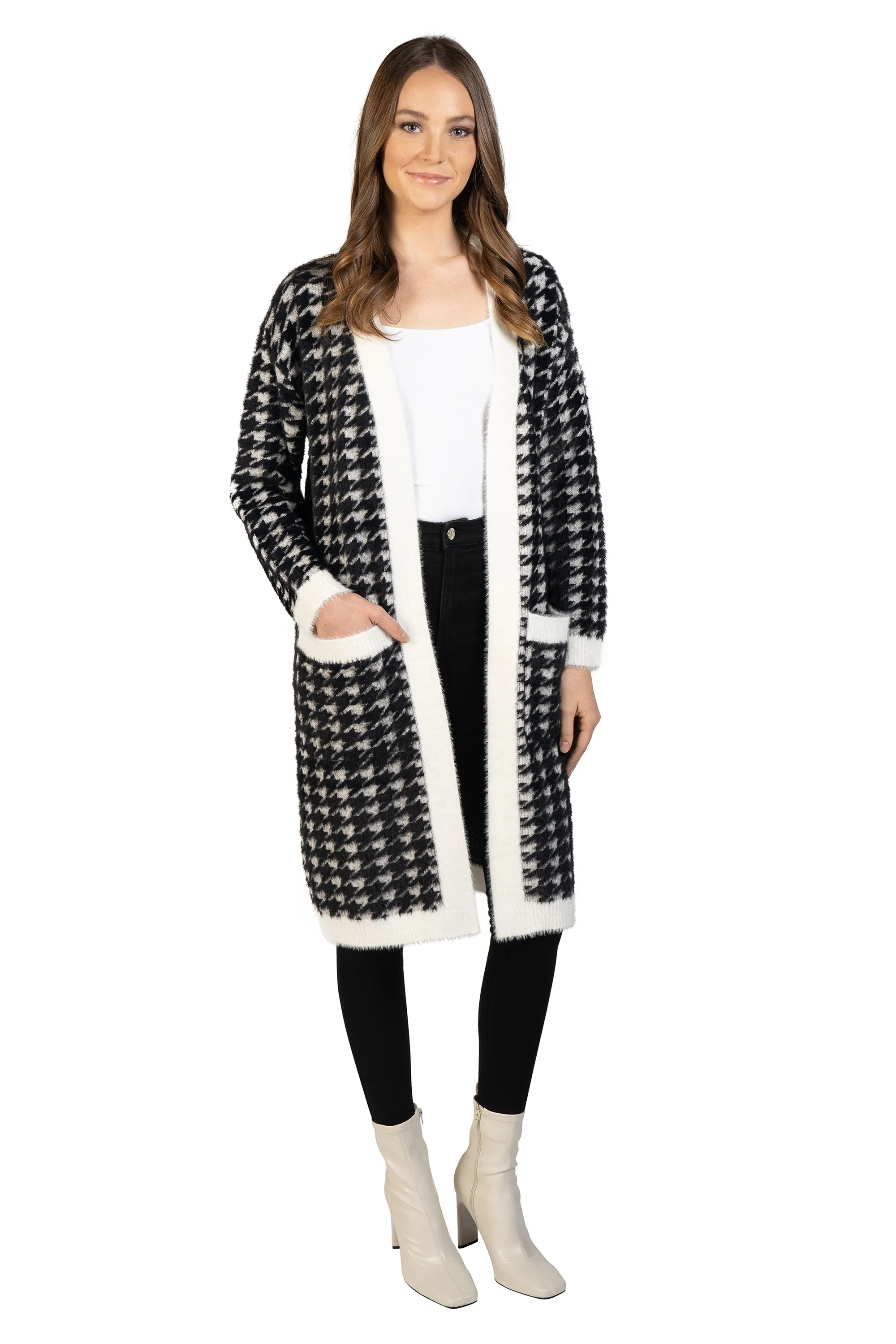 Houndstooth Patch Pocket Cardigan