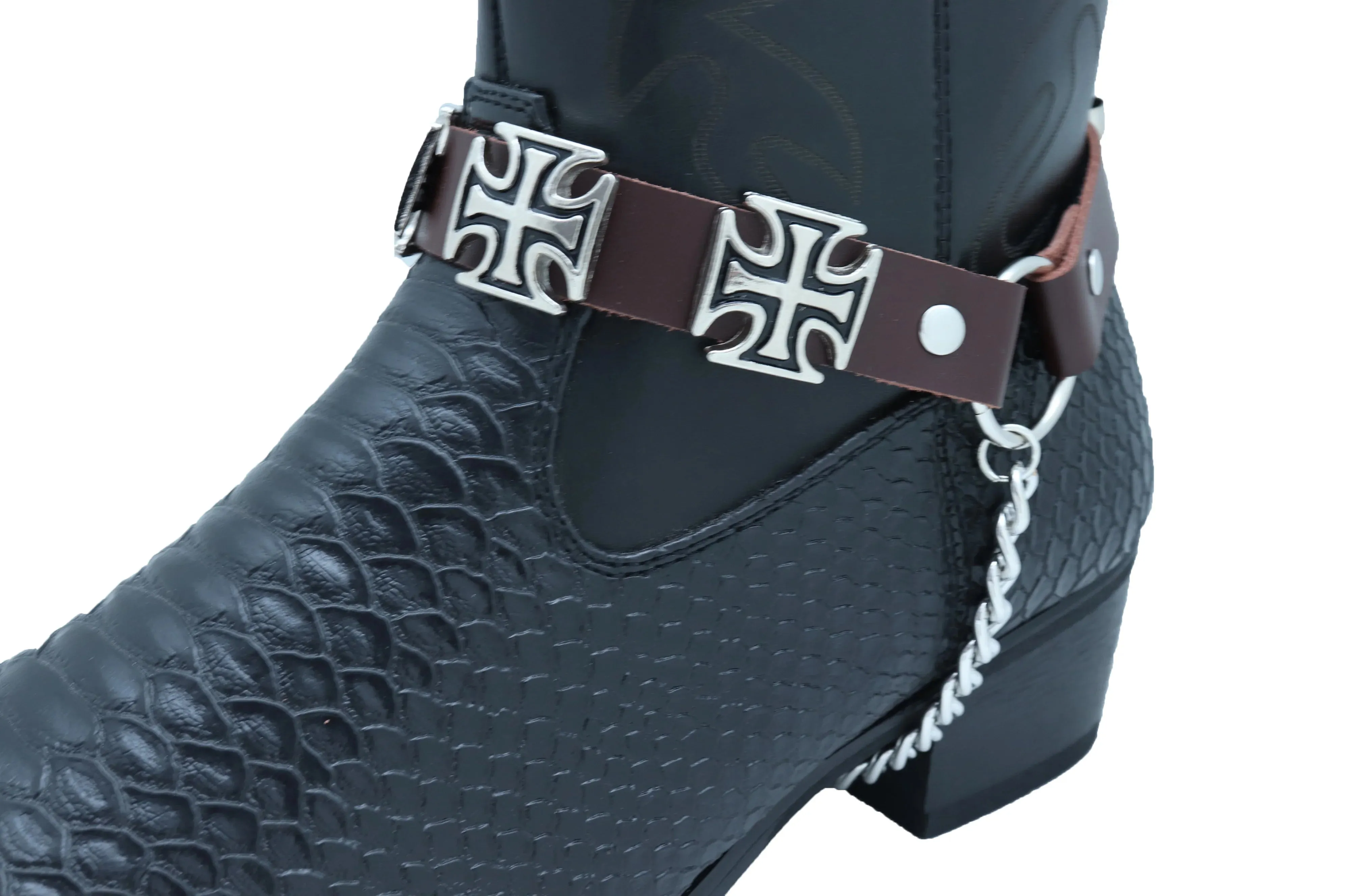 Iron Cross Faux Leather Boot Straps (Pair)