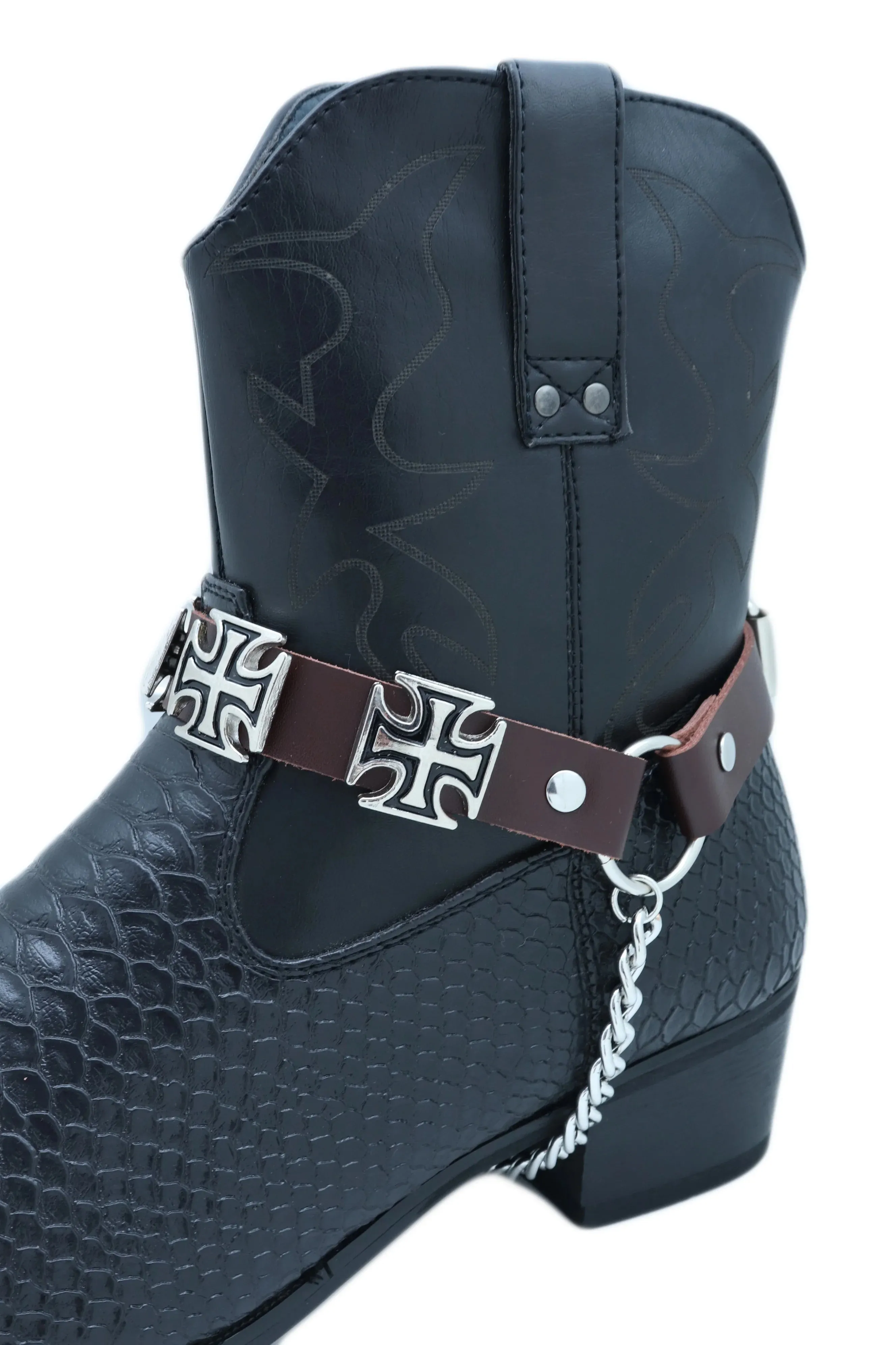 Iron Cross Faux Leather Boot Straps (Pair)