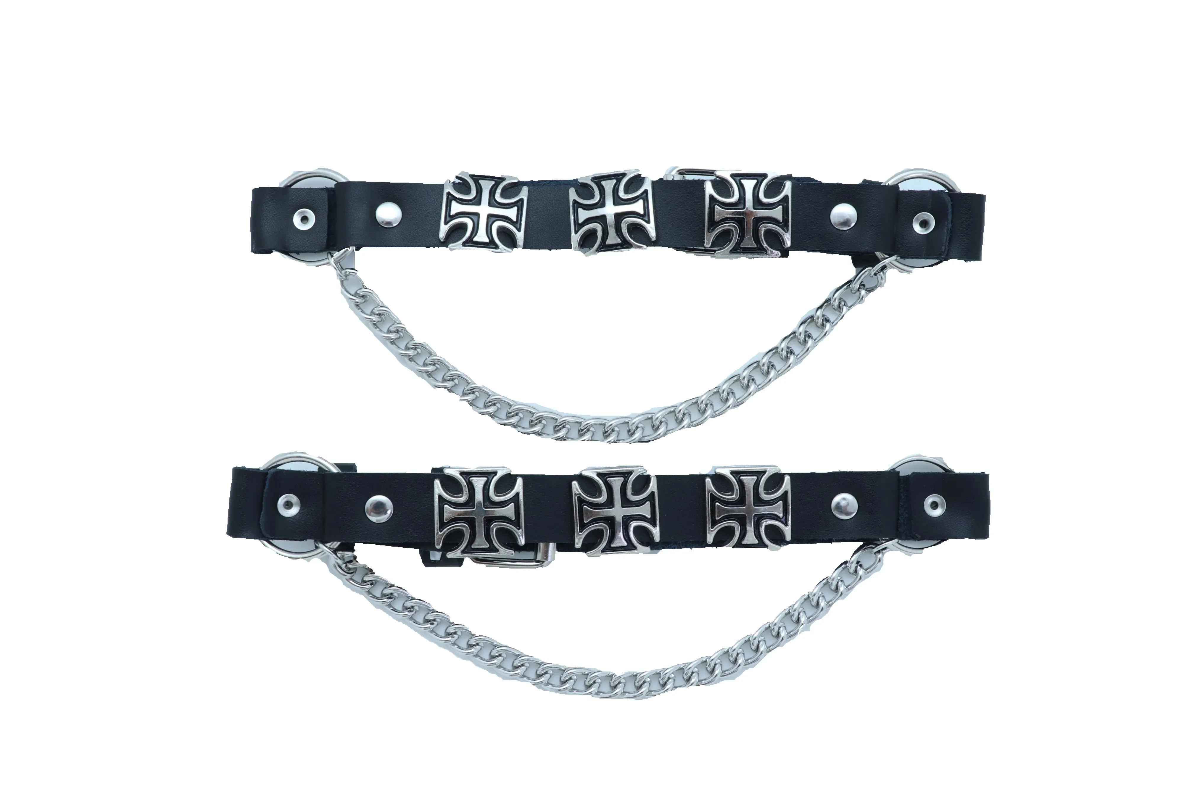 Iron Cross Faux Leather Boot Straps (Pair)