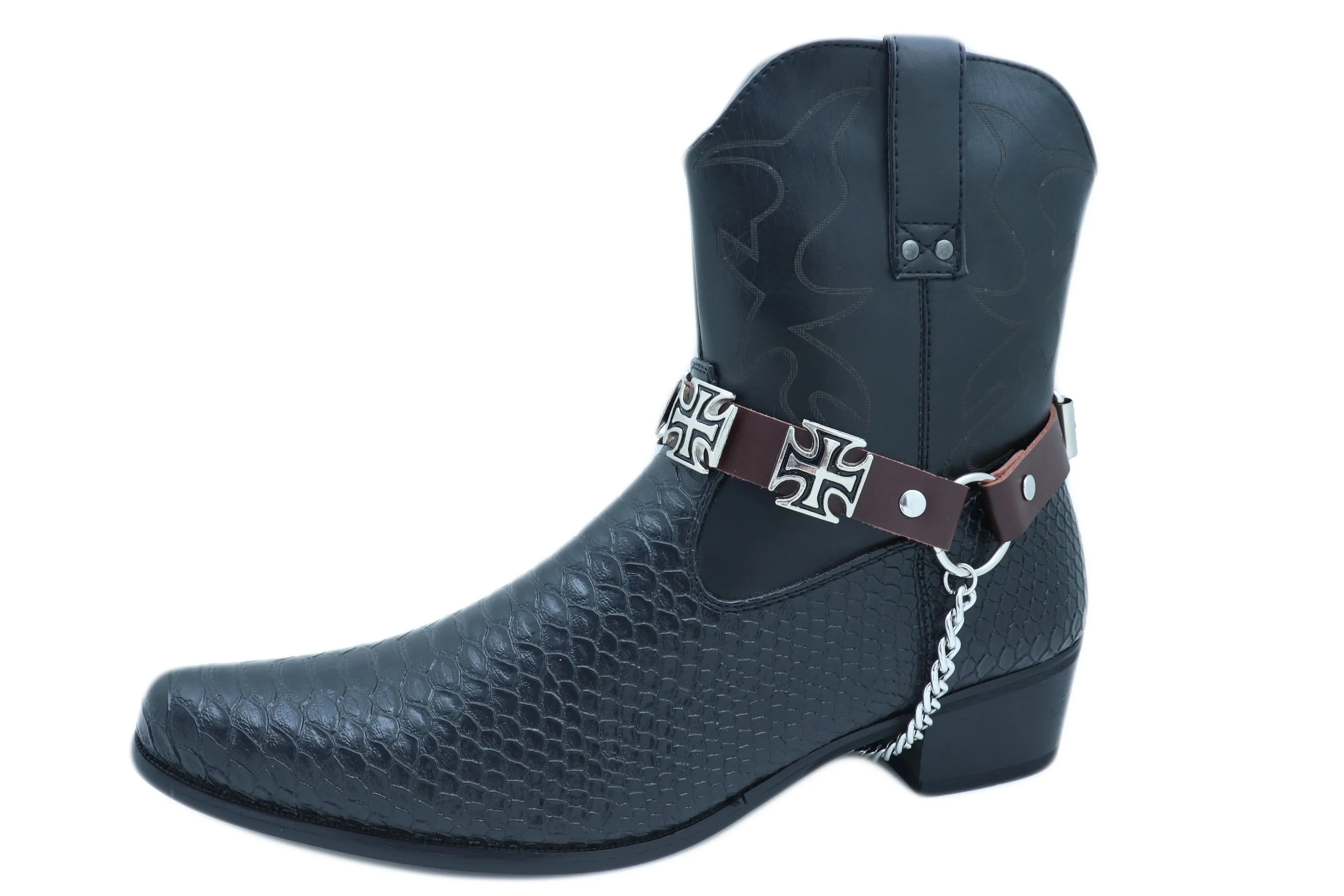 Iron Cross Faux Leather Boot Straps (Pair)