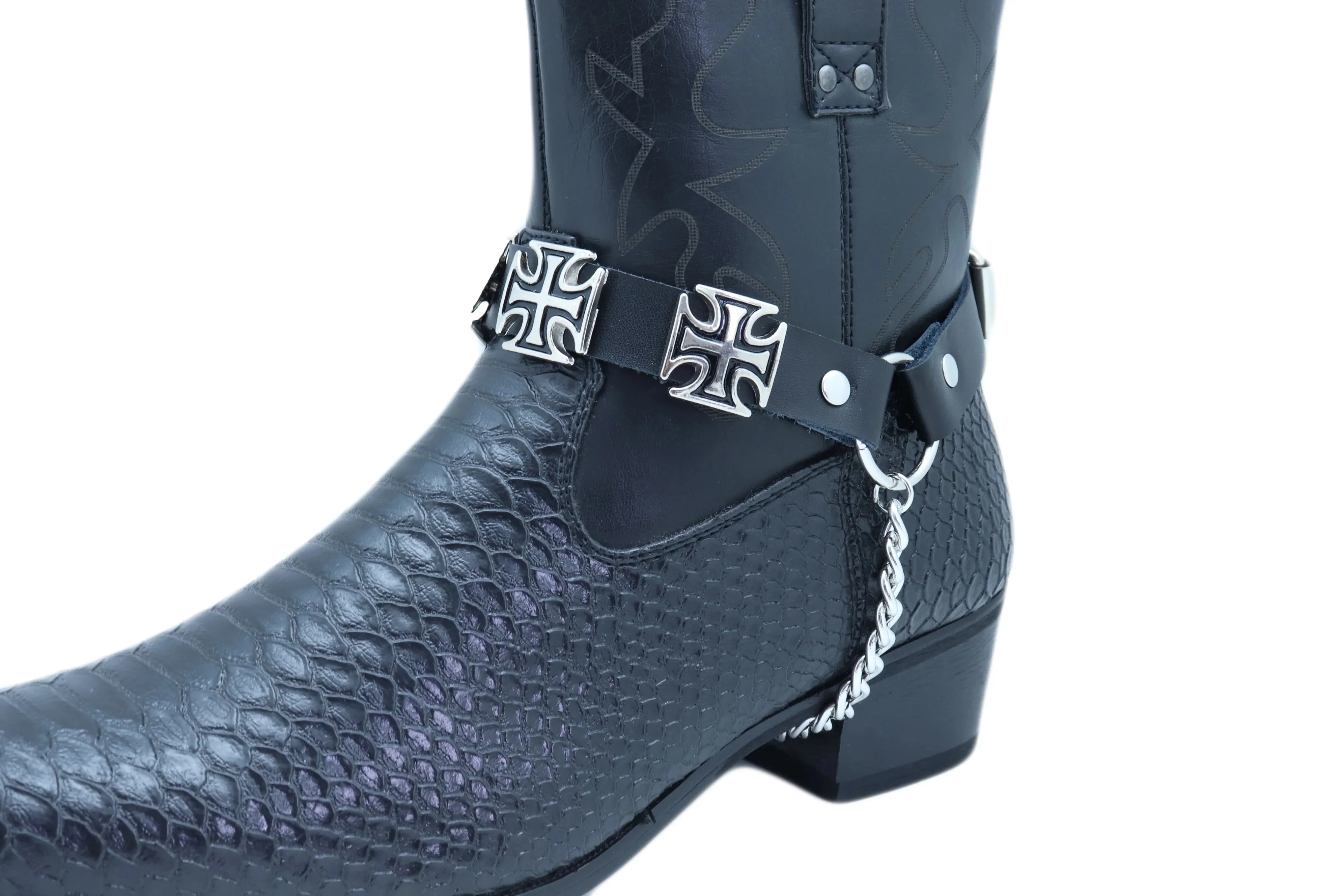 Iron Cross Faux Leather Boot Straps (Pair)