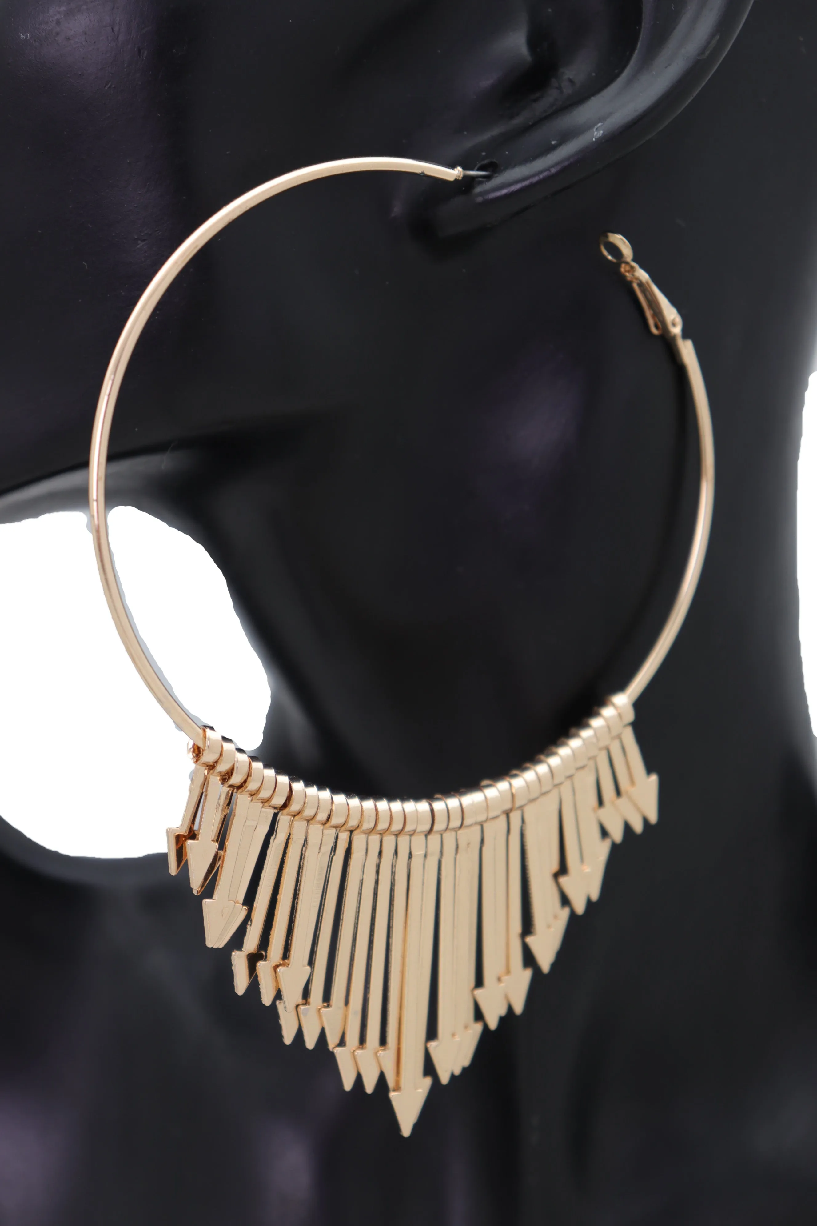 Large Fringe Arrow Metal Hoop Earrings