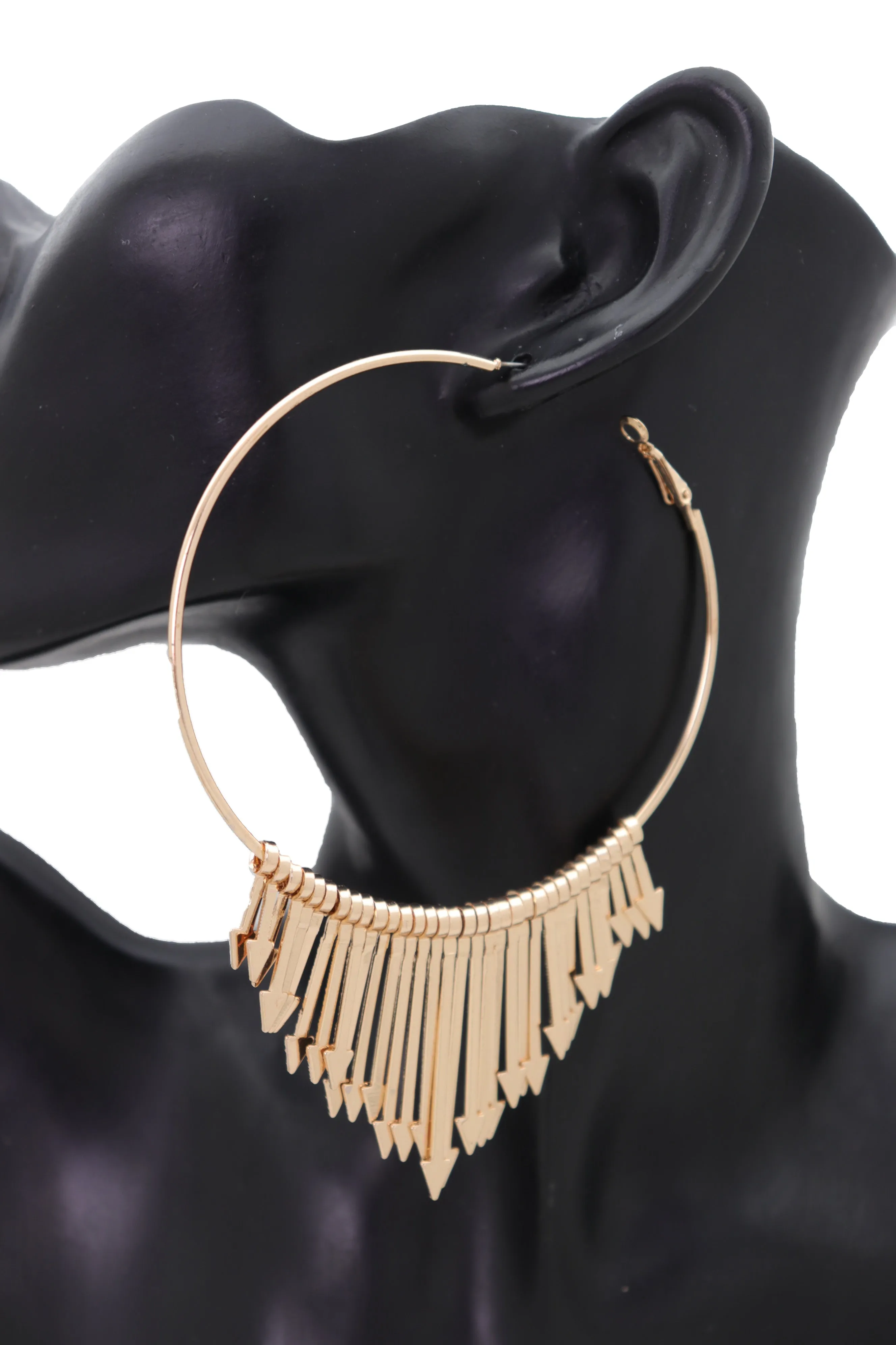 Large Fringe Arrow Metal Hoop Earrings