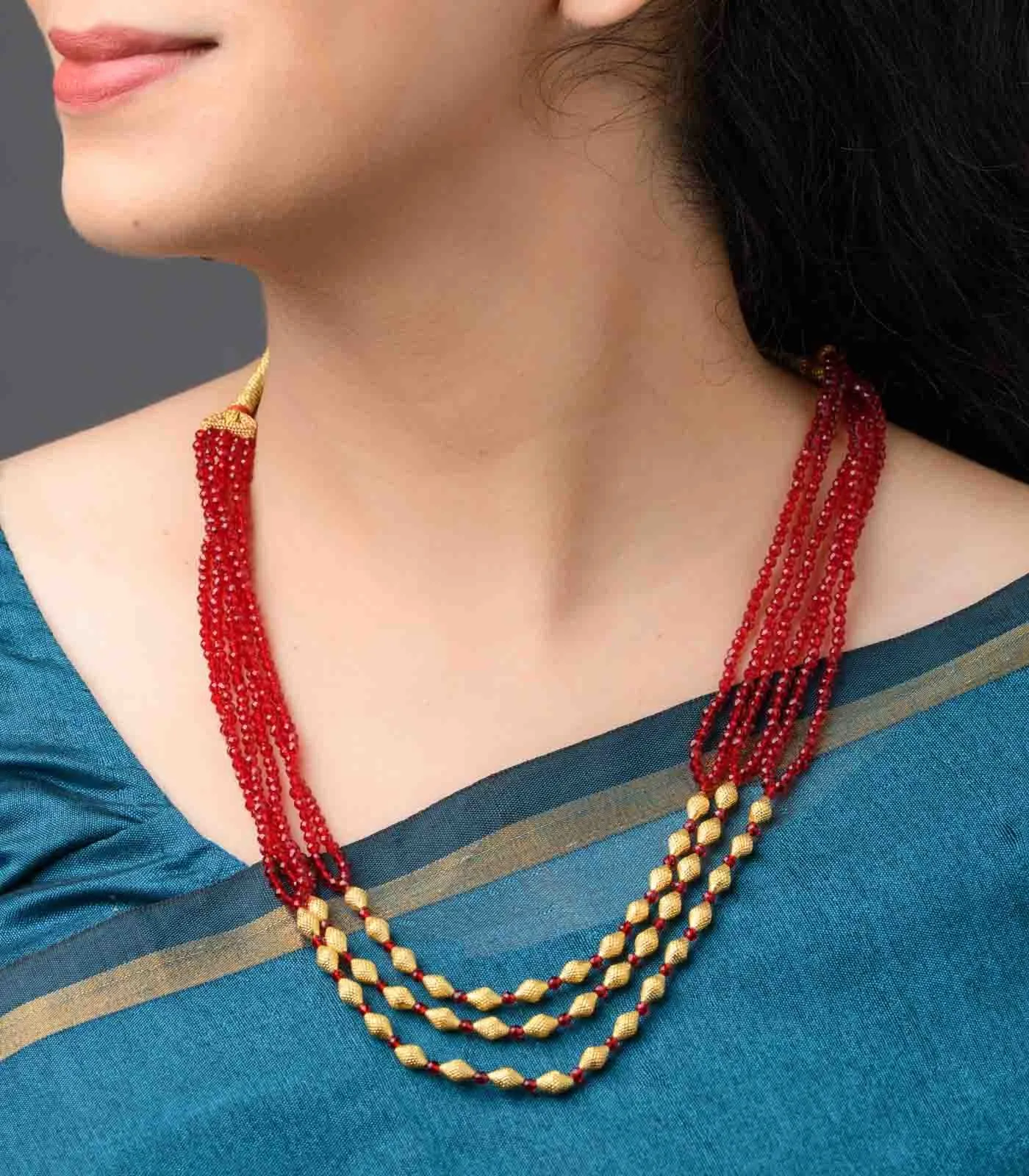 Layered Conical Red Bead Necklace