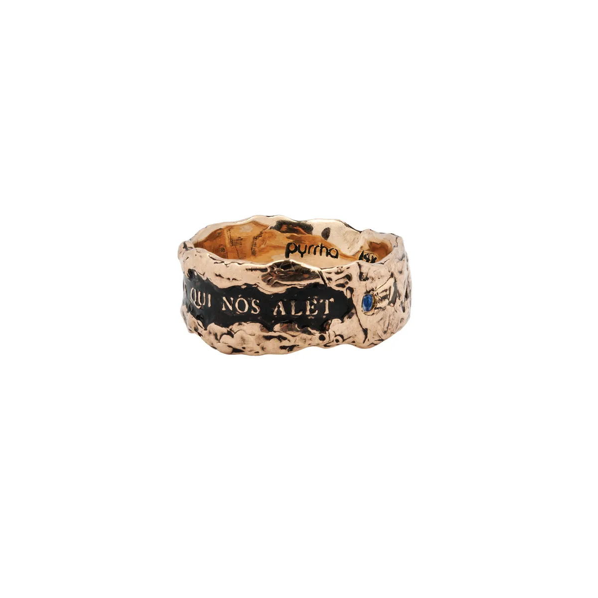 Love is the Breath that Sustains Us Wide 14K Gold Stone Set Textured Band Ring