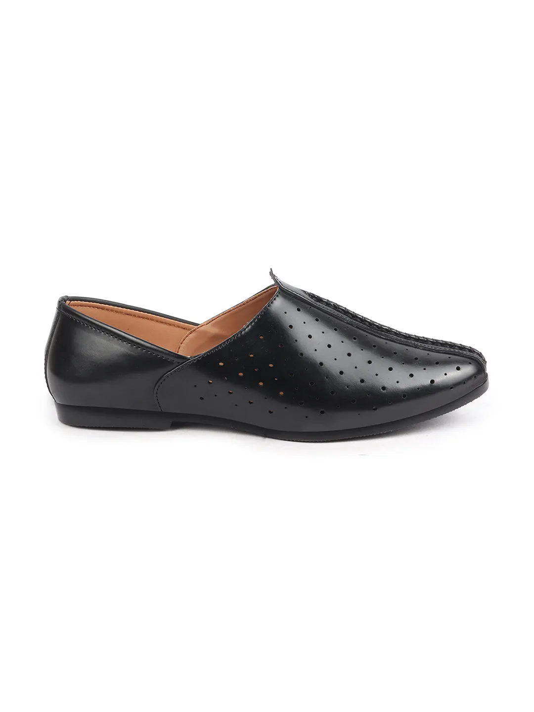 Men Black Ethnic Slip-On Traditional Jutis & Mojaris