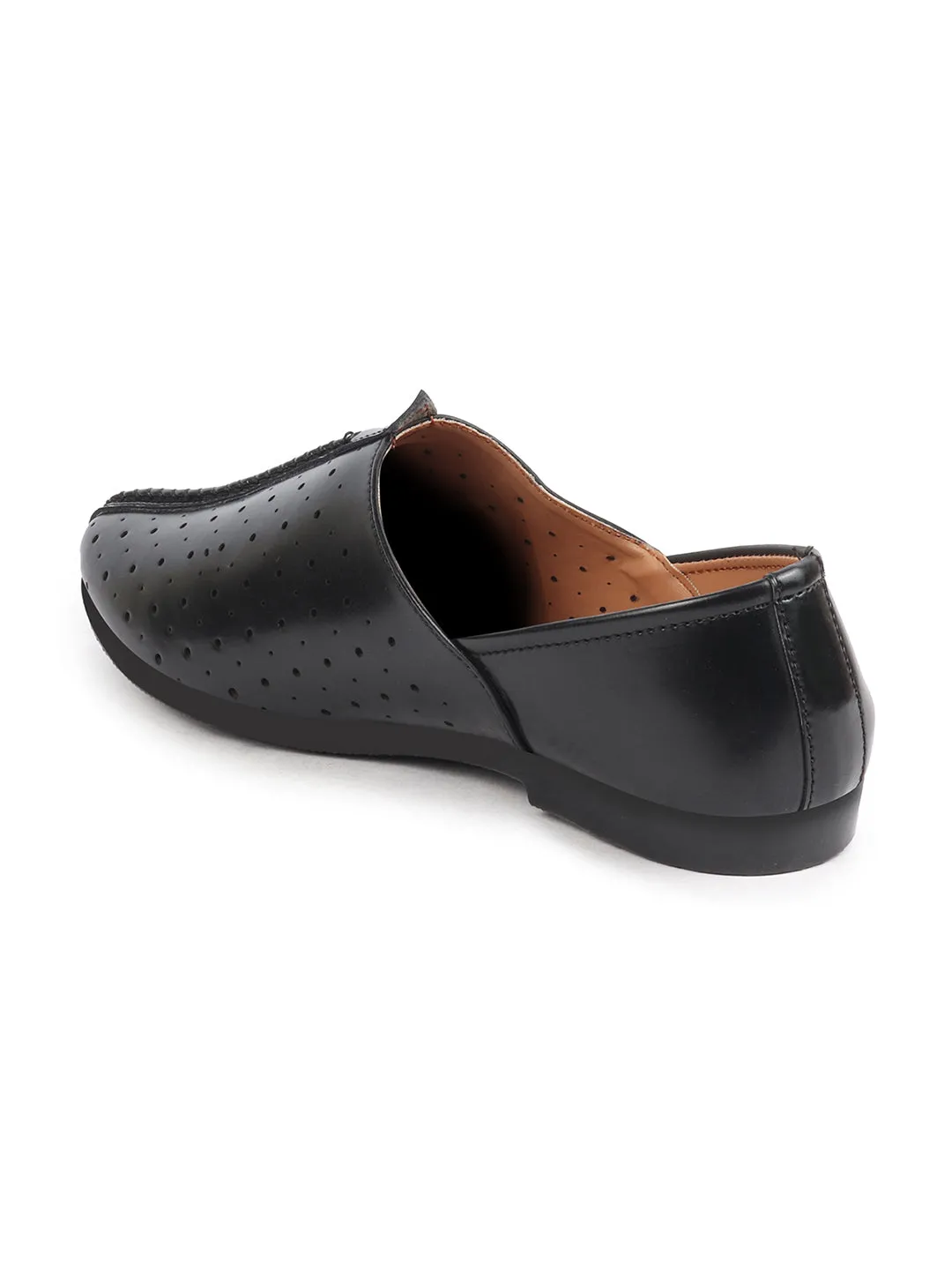 Men Black Ethnic Slip-On Traditional Jutis & Mojaris