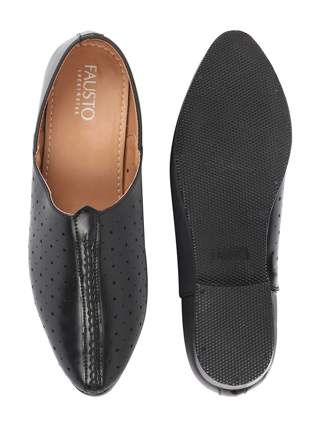 Men Black Ethnic Slip-On Traditional Jutis & Mojaris